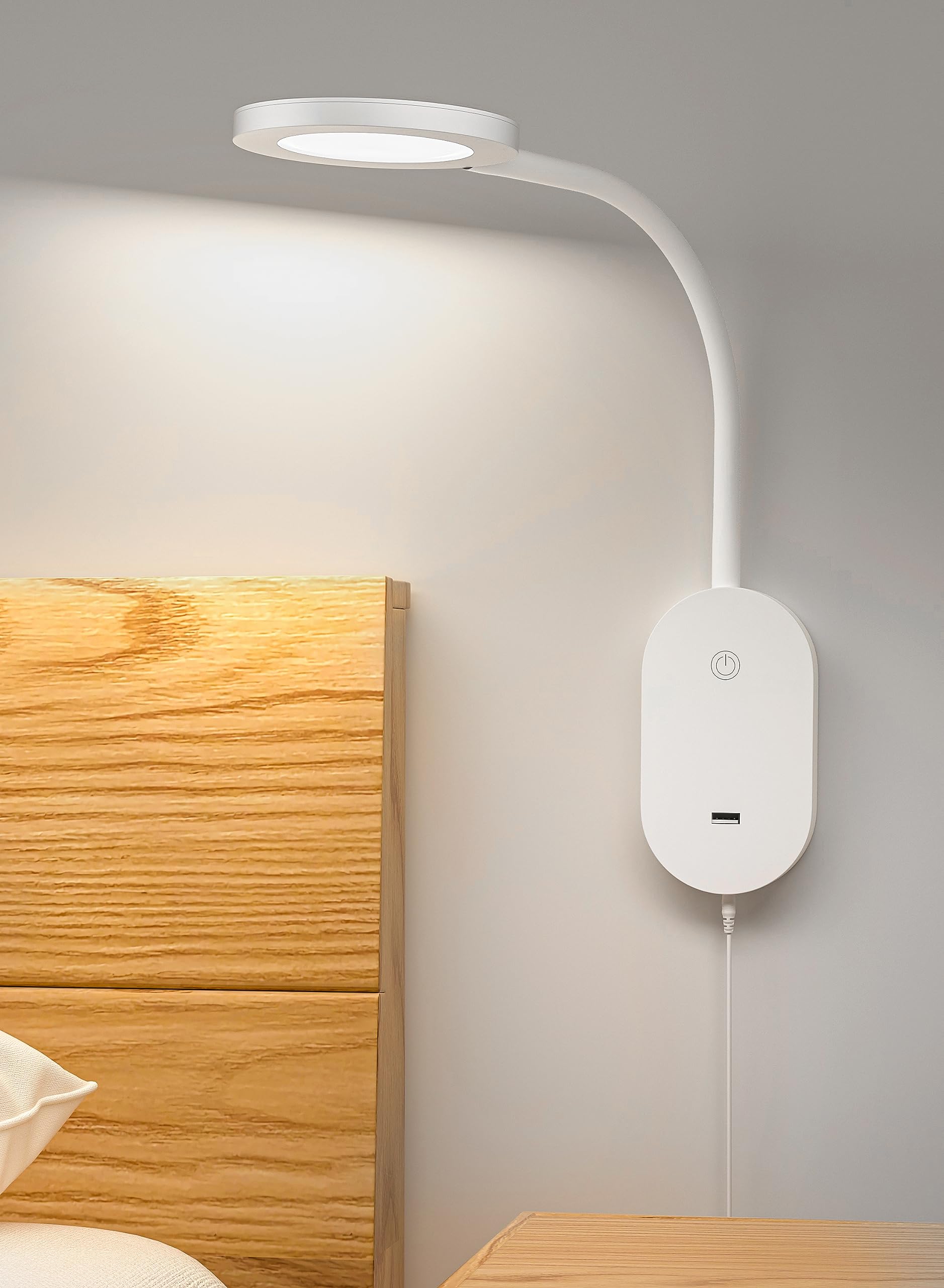 deeloop Wall Mounted Reading Light,Book Lights with USB Output, Reading Lamps for Bed Headboard in 4 Hours Auto-Off, Touch Contr