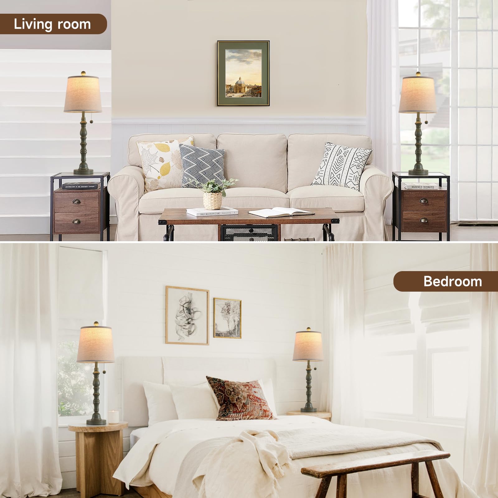 Lamps Set Of 2 Modern Farmhouse Table Lamp Bedside Reading Lights Living Room End Tables Set Lamps For Night Stands Bedroom Nigh