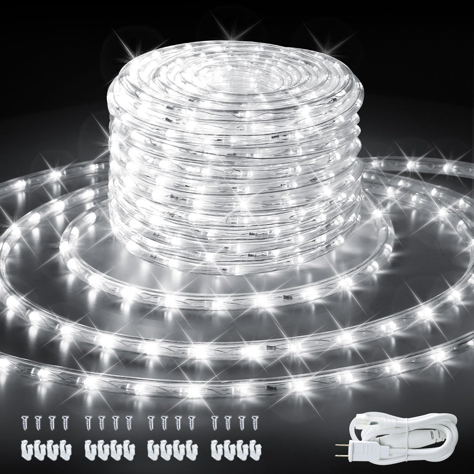 Shgpoda Led Rope Lights, 33Ft Cool White Waterproof Tube Light, 360 Leds, Plug-In Decorative Lighting For Indoor/Outdoor Use