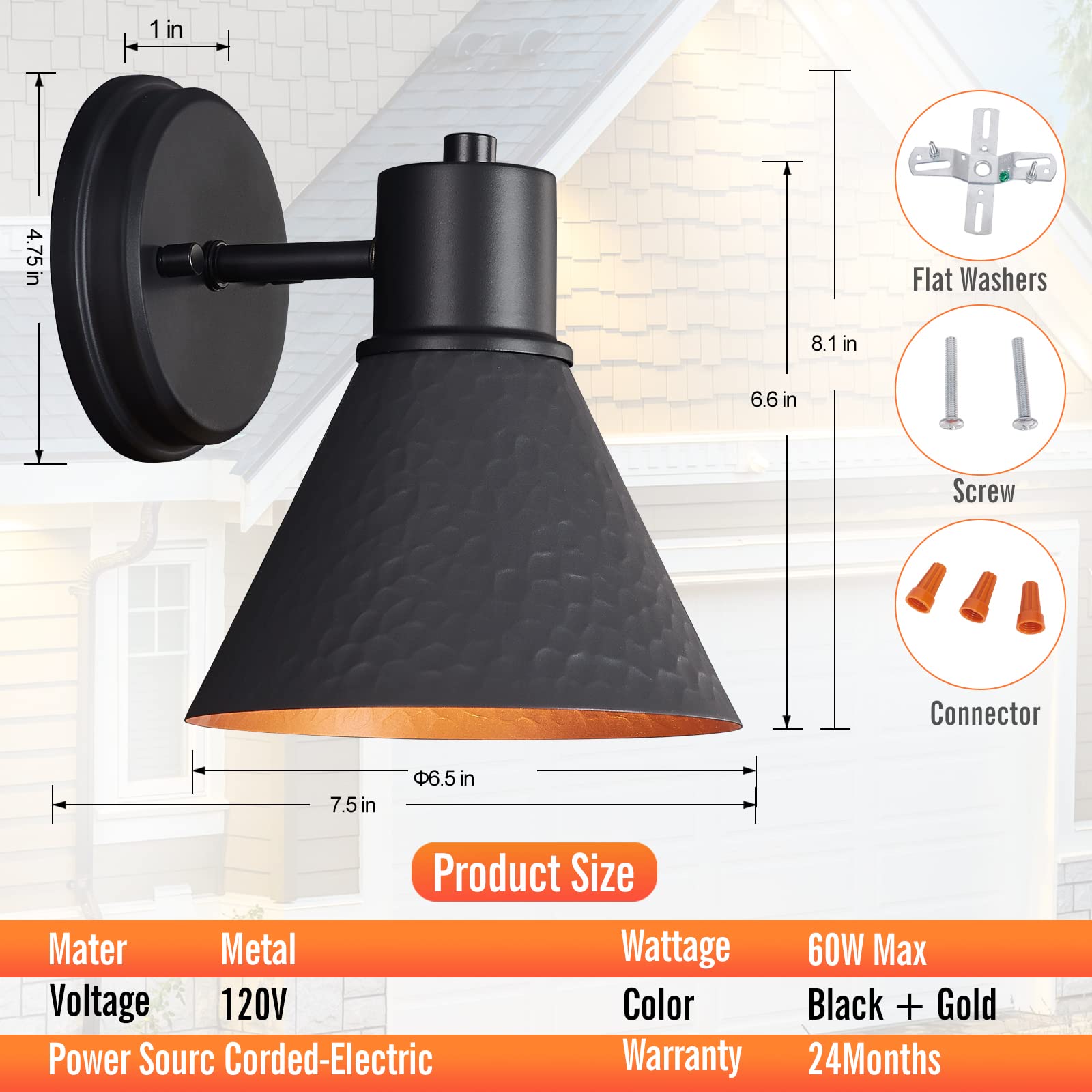 Ejiaxin 2 Pack Black Barn Outdoor Wall Sconces - Waterproof Metal Porch Lights