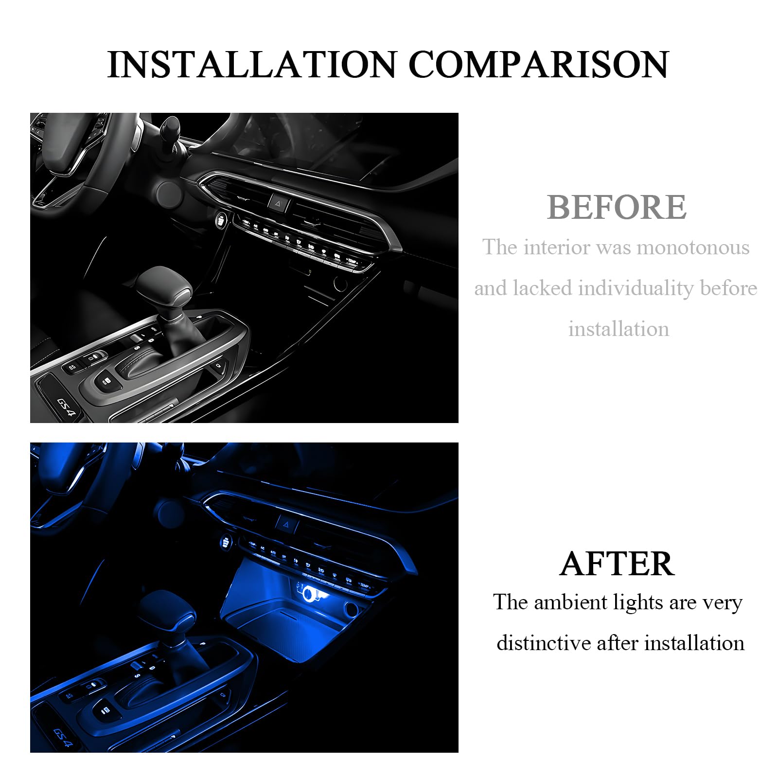 Hovom 4Pcs Usb Led Car Interior Atmosphere Lamp  Portable Mini Car Led Night Light Decoration  Plug-In Usb Automotive Ambient Lighting Kit  Universal For Cars Suvs Trucks Rvs (Ice Blue)