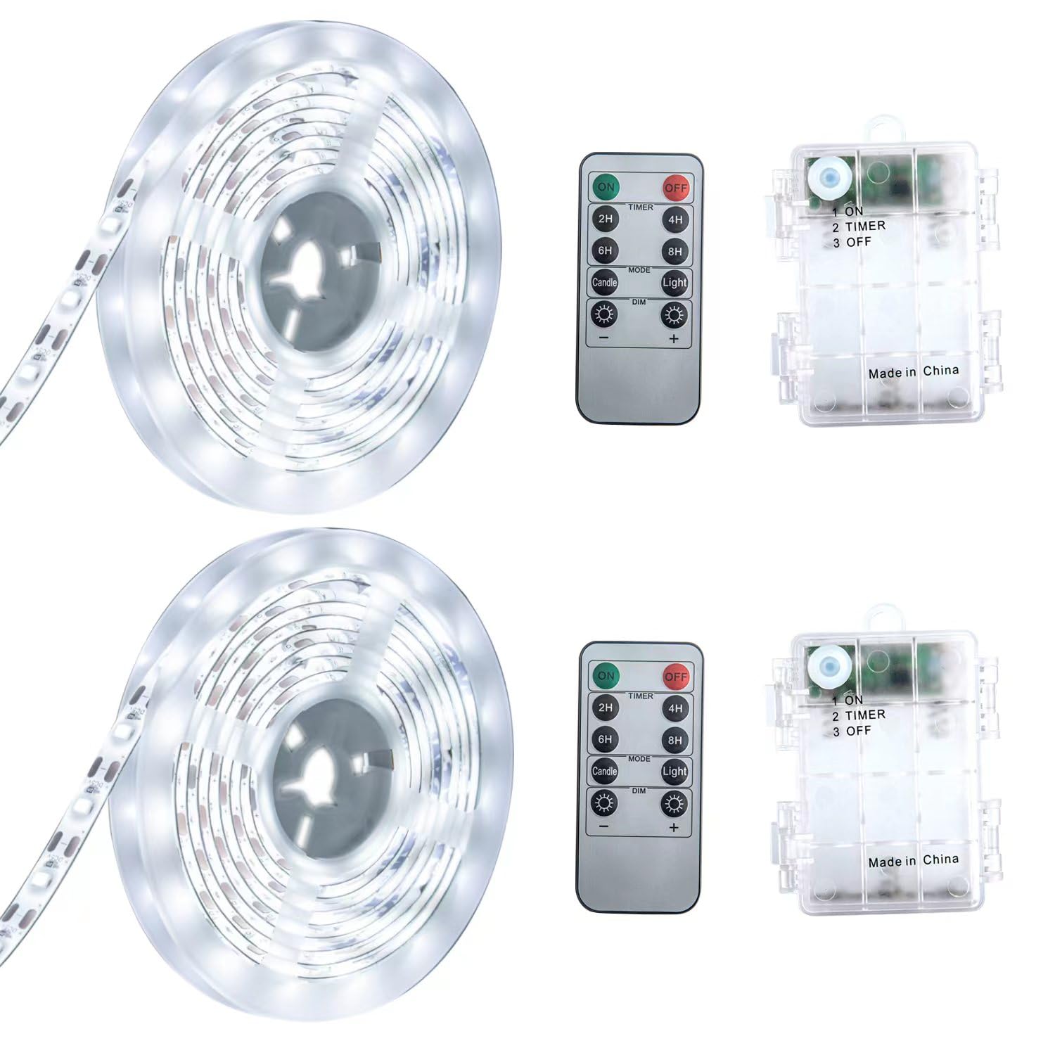 Marreal Battery Powered LED Strip Lights, Waterproof, Dimmable, 13.2ft, White, Includes 2 Rolls of 6.6ft Each, Model M33305