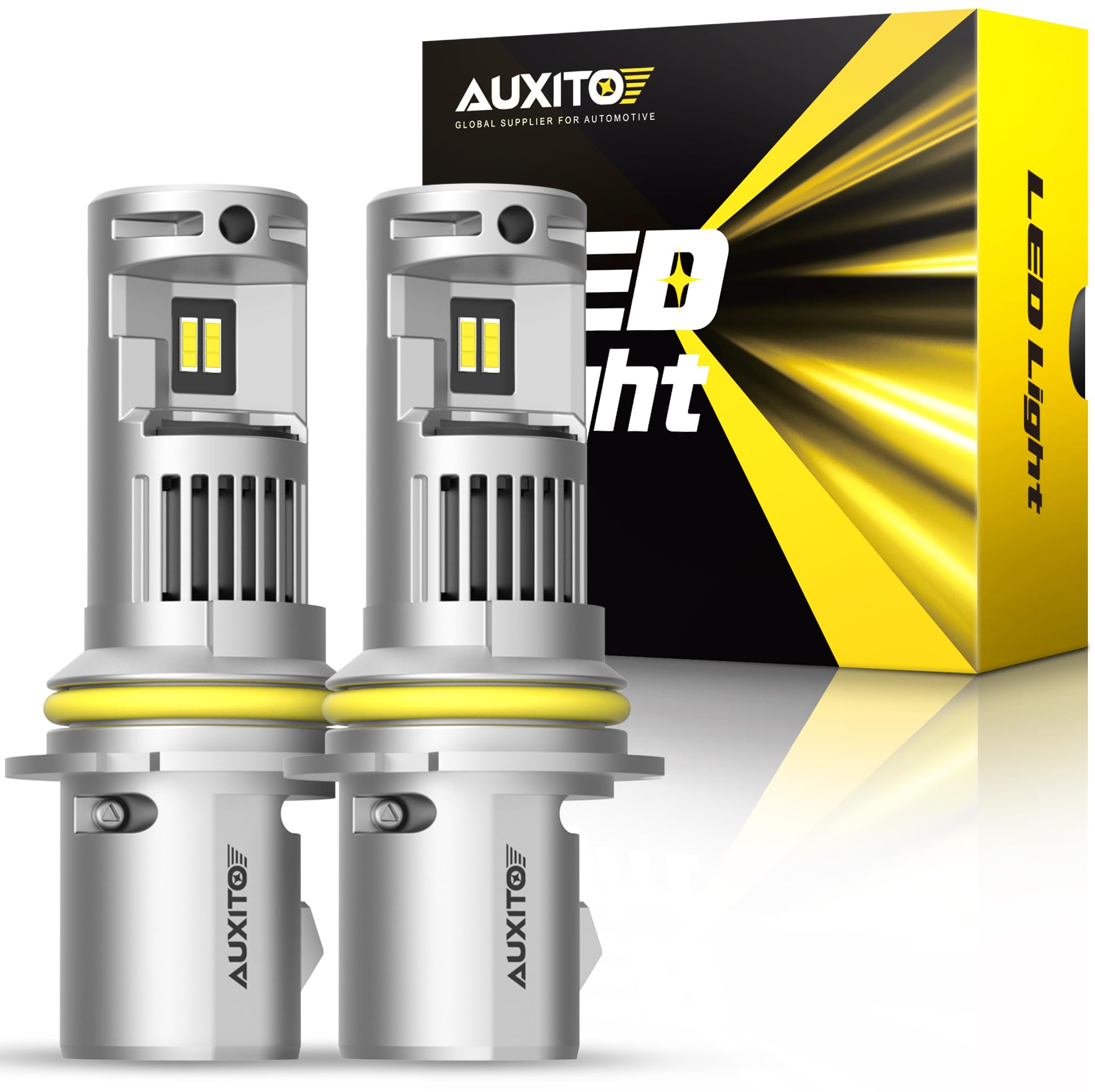 AUXITO 9007 Bulbs - 30000LM Bright 6000K Cool White, CanBus Ready, Plug-N-Play Halogen Replacement, Pack of 2
