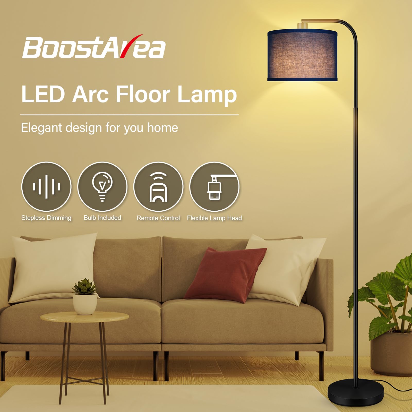 Dimmable Floor Lamp For Living Room,Arc Sofa Lamps With Remote,Stepless Dimmable & Colors Temperature,2700K-6500K,67 In,Flexible