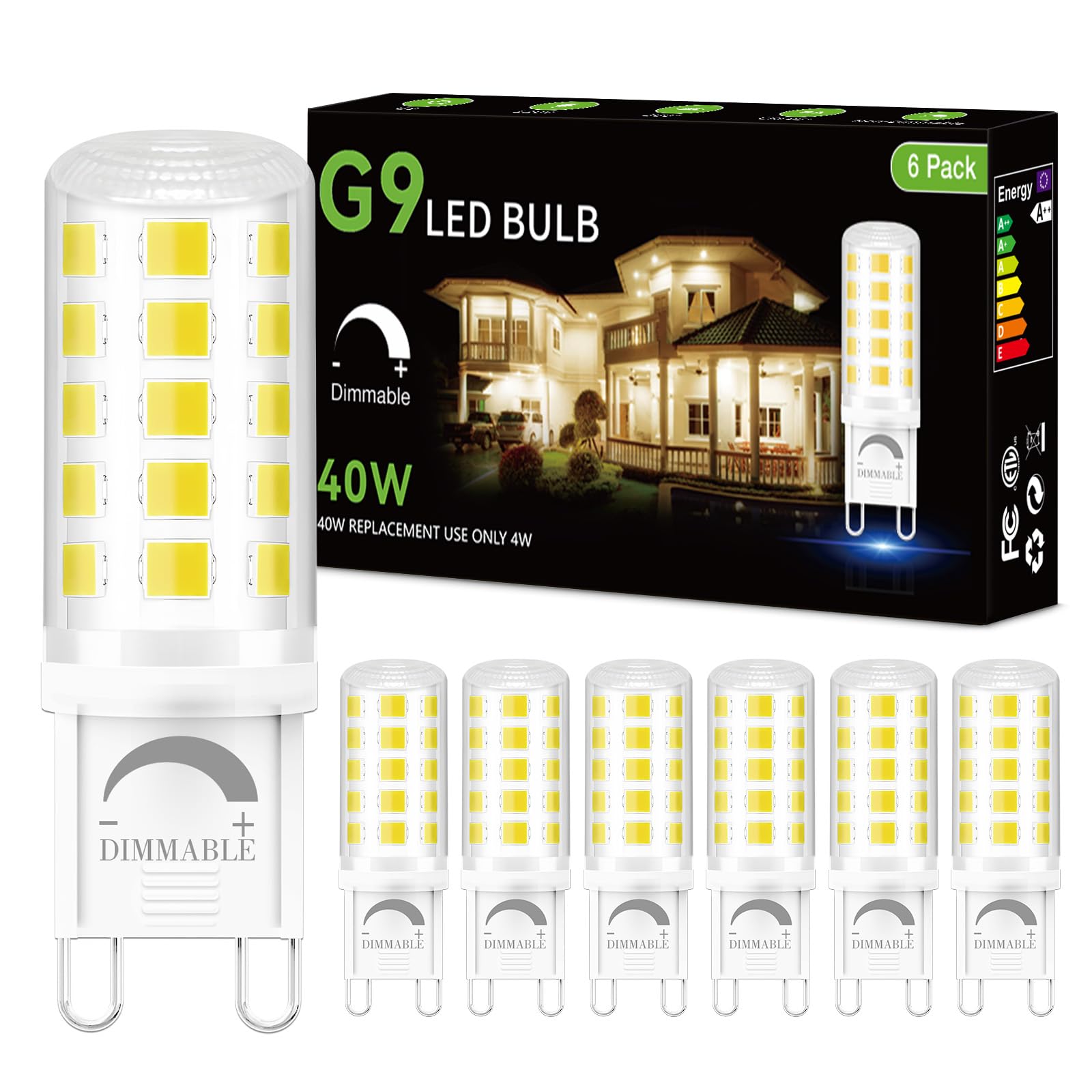 Daybeeter 6 Pack Dimmable G9 Led Bulb 4W (40 Watt Equivalent), 6000K Daylight White, G9 Halogen Bulb,T4 G9 Bi-Pin Base Light Bul