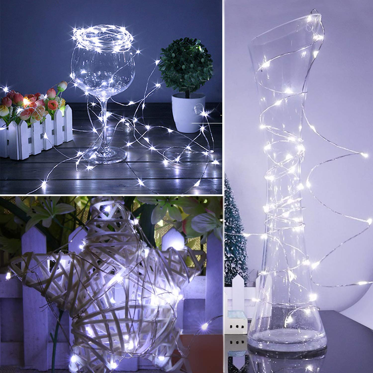 Wsgift 4 Pack 33Ft 100 Led Cool White Fairy Lights With Remote, Timer, Waterproof Copper Wire