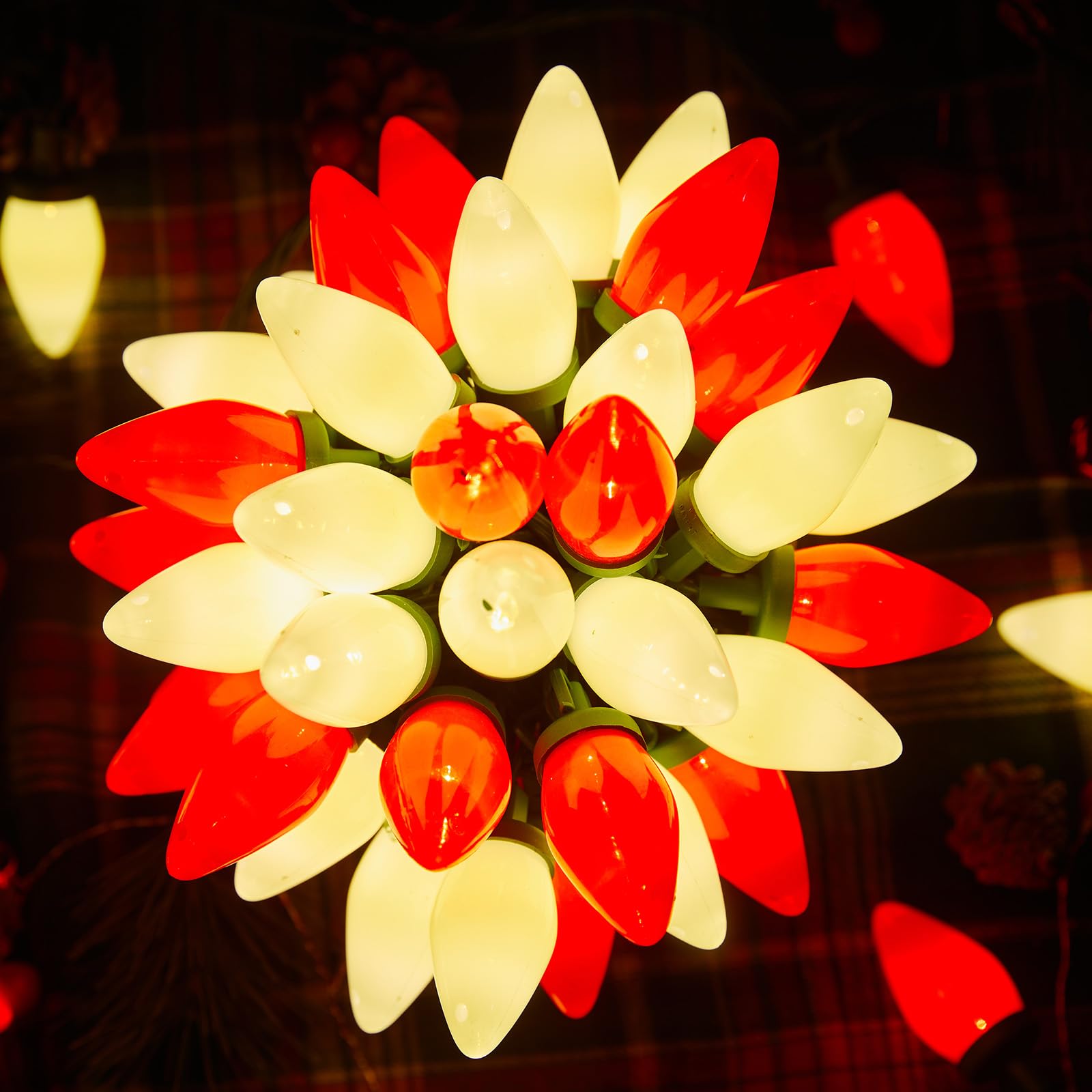 Moonflor Vintage C9 Led Christmas Lights Outdoor  50 Feet C9 String Lights For Christmas Tree Roofline Holiday Party Indoor Outdoor Garden Patio Backyard Cafe Xmas Decor  Green Wire(Red & Warm White)