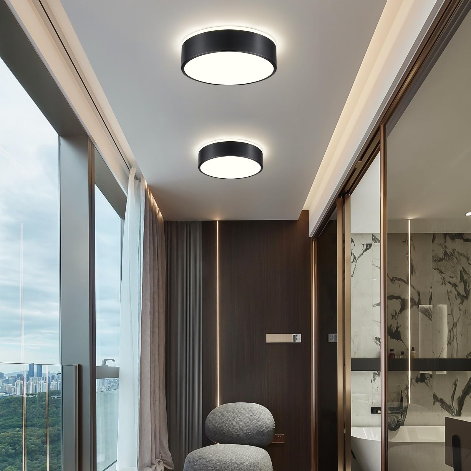Peblto Dimmable Black Led Ceiling Light, 11.8In Modern Flush Mount For Bedroom & Kitchen