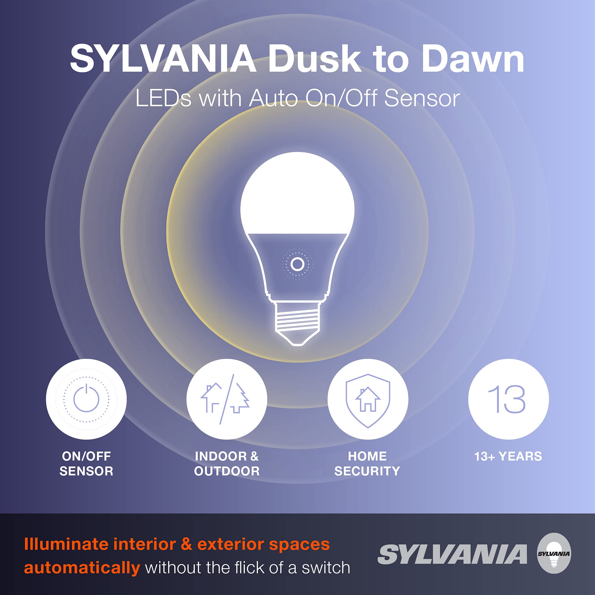 LEDVANCE Dusk to Dawn A19 LED Light Bulb, Soft White, 9W (60W Equivalent), 800 Lumens, Model 41288, 1 Pack