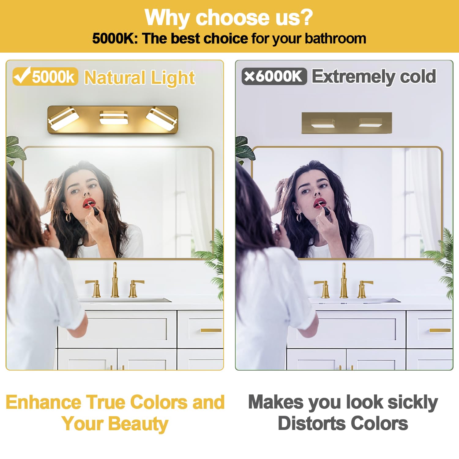 1300Lm Led Modern Bathroom Vanity Light Fixtures  360?Rotate Acrylic Gold Vanity Lights For Bathroom  Modern Wall Lighting Fixtures Over Mirror Kitchen Living Room (Natural White Light 5000K)