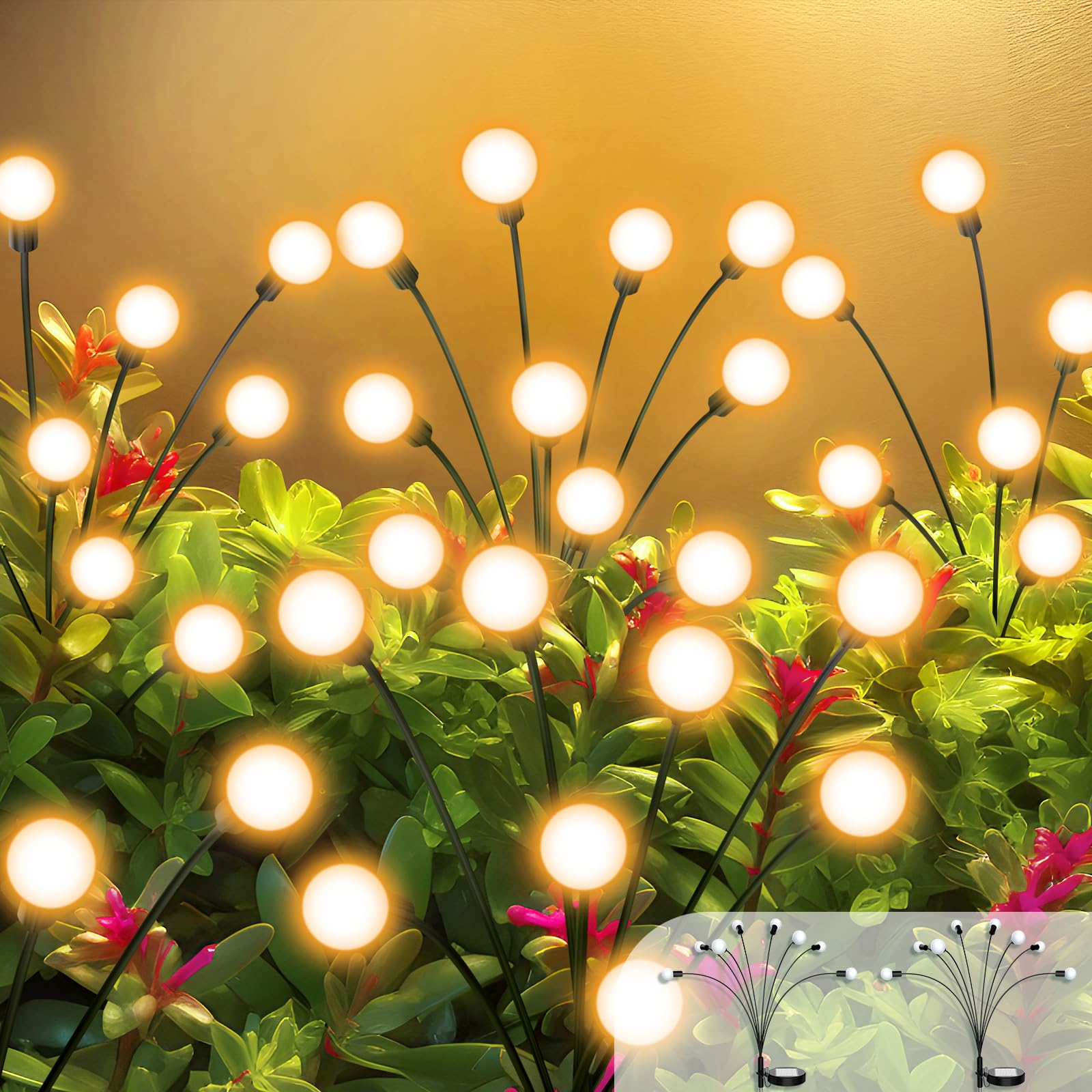 ULAIYO Solar Garden Lights, 8 LED Waterproof Decorative Pathway Lights, Warm White, 2 Pack, Model ULAIYO4