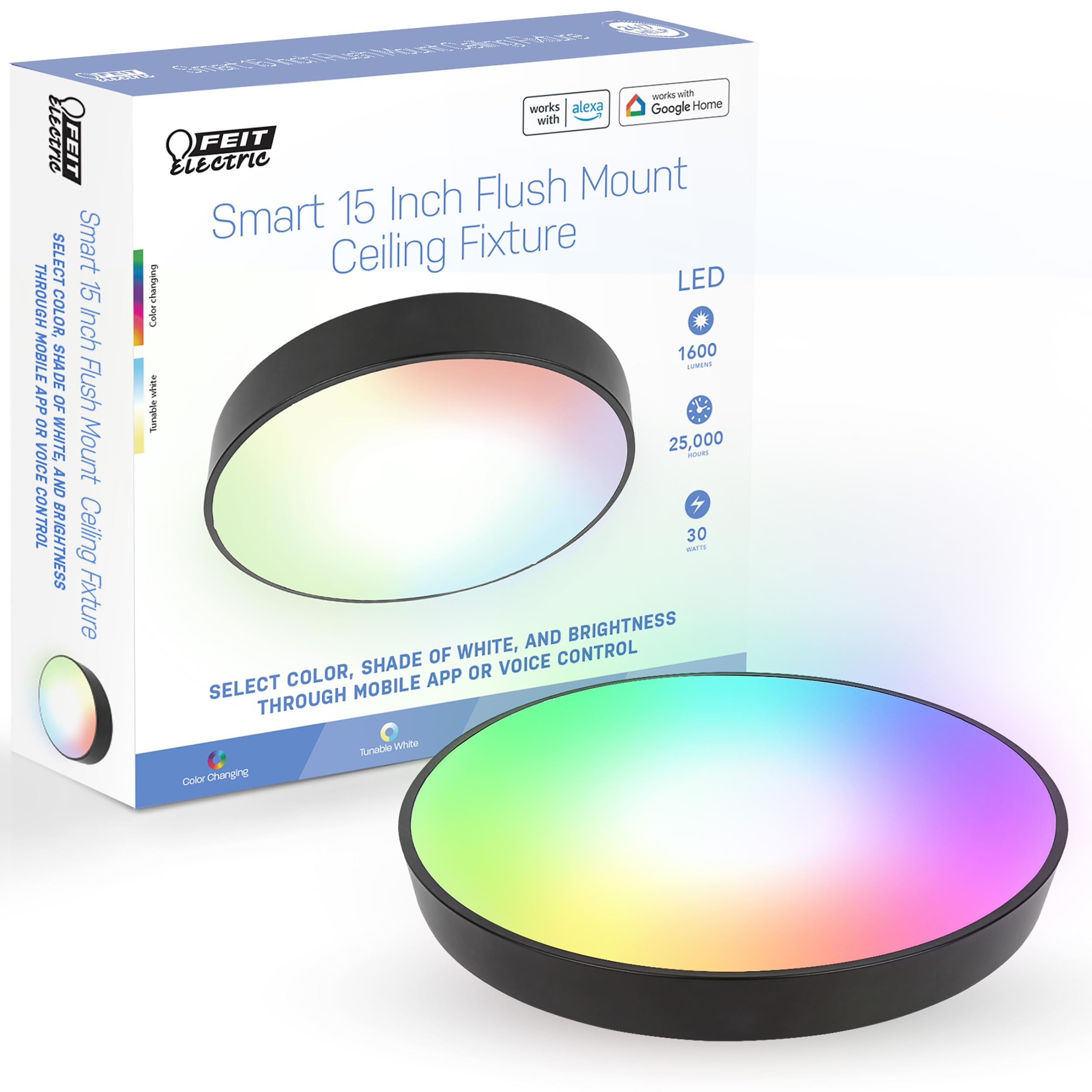Feit Electric Smart Ceiling Light Fixture, 15'' Round Flush Mount, Color Changing, Music Sync, Works With Alexa And Google Home 