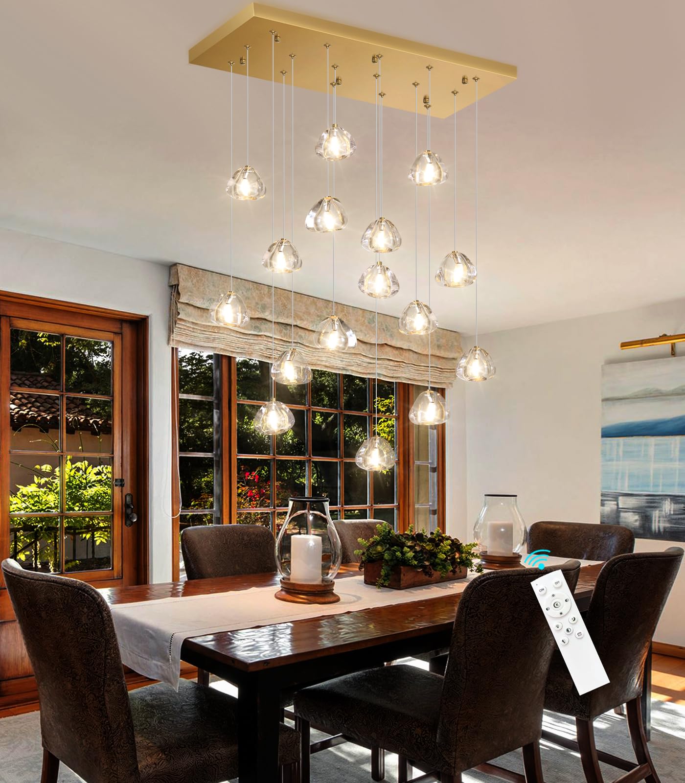 HAIXIANG W27.6 x D11.8 x H118 Rectangular Glam Chandelier Bubble Crystal Ceiling Pendant Lights Dimmable High Ceiling Chandelier