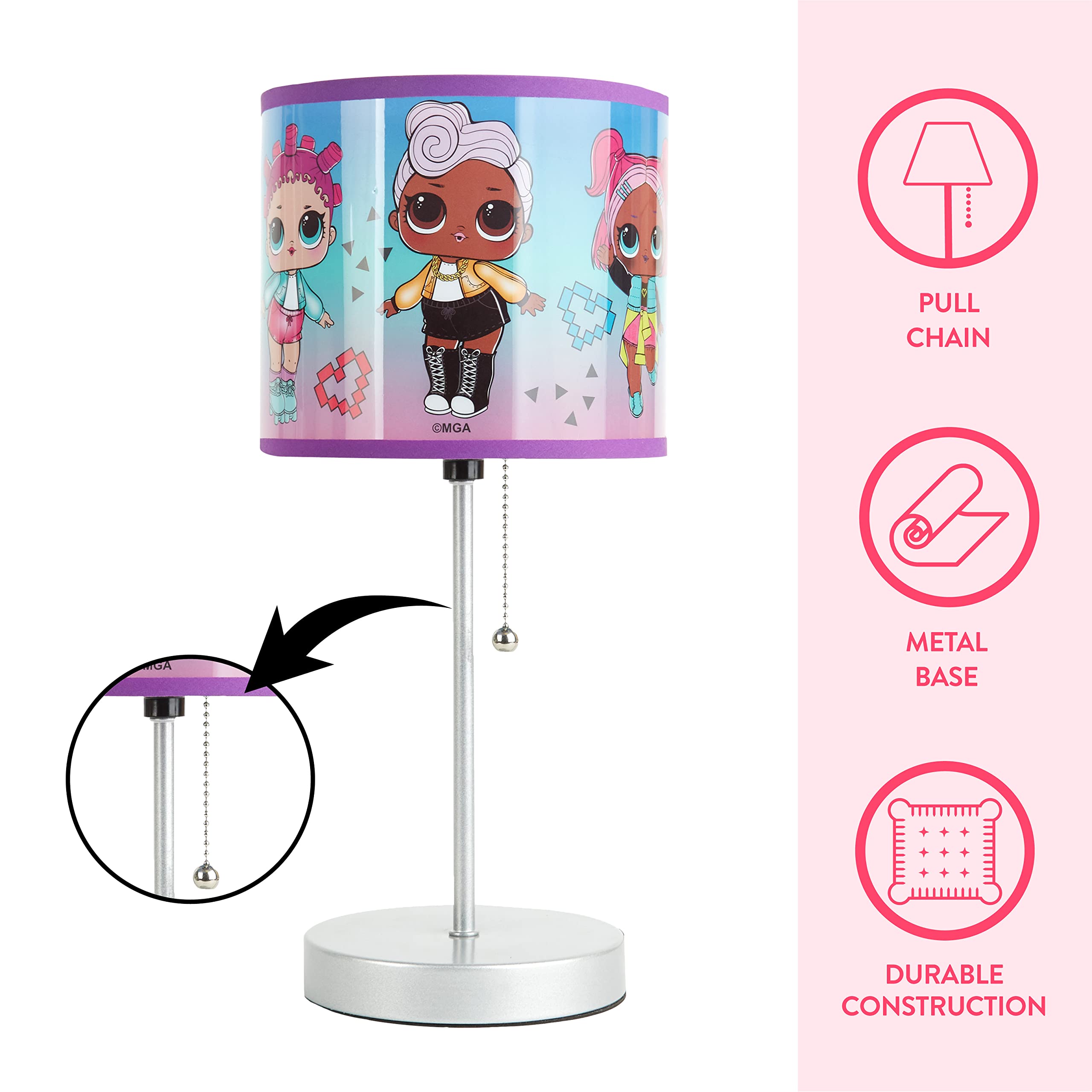 Idea Nuova LOL Surprise Kids Lamp, Decorative Pull Chain Table Light, Plastic Shade, Themed Design, Model B07R6V22DB