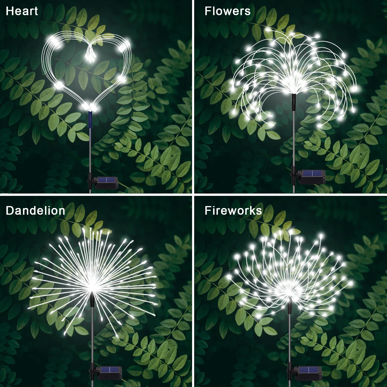Solar Firework Lights - 4 Pack 120 Led Decorative Starburst Lights  12 Hrs Working Time  For Garden Pathway  Courtyards  Wedding & Christmas Decor (Cool White)