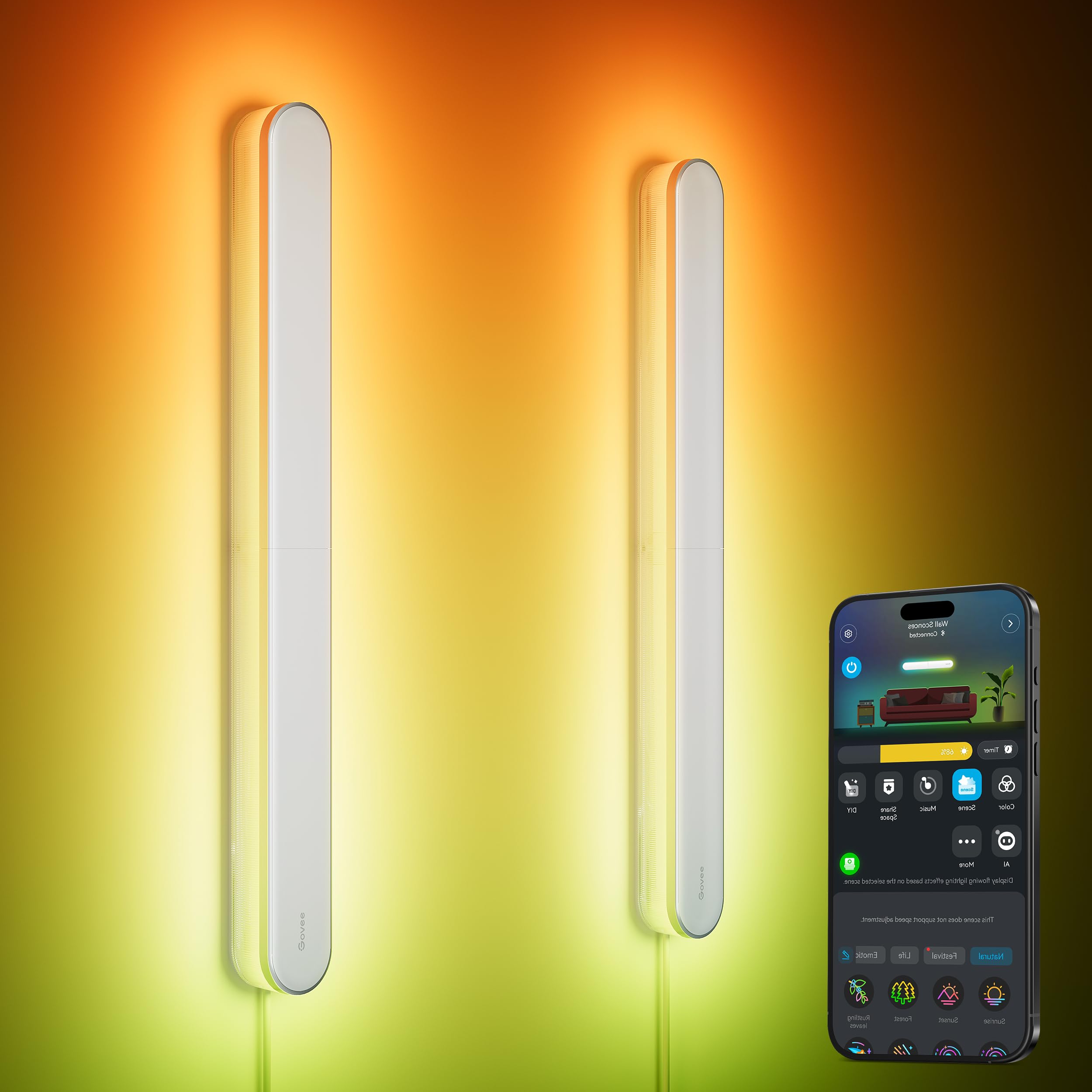 Govee Wall Sconces Set Of Two, Rgbic Led Wall Lights, Works With Matter & Alexa, Music Sync, Plug In Wall Mount Light, Dimmable