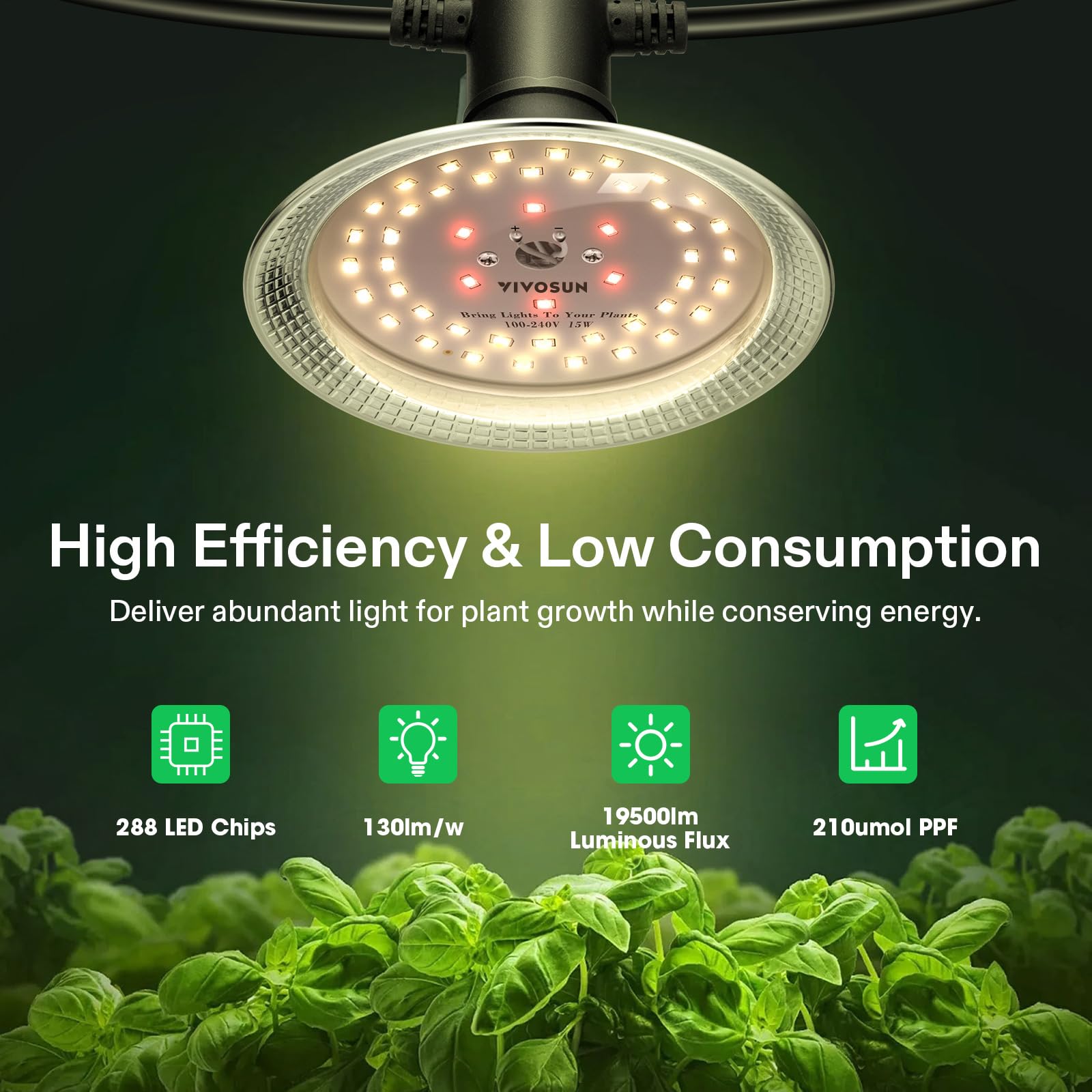 VIVOSUN Outdoor LED Grow Lights - Waterproof Full Spectrum String Lights, 6 Lights, 22Ft Cord for Seedling, Veg, Flower, Model OUL-001-6