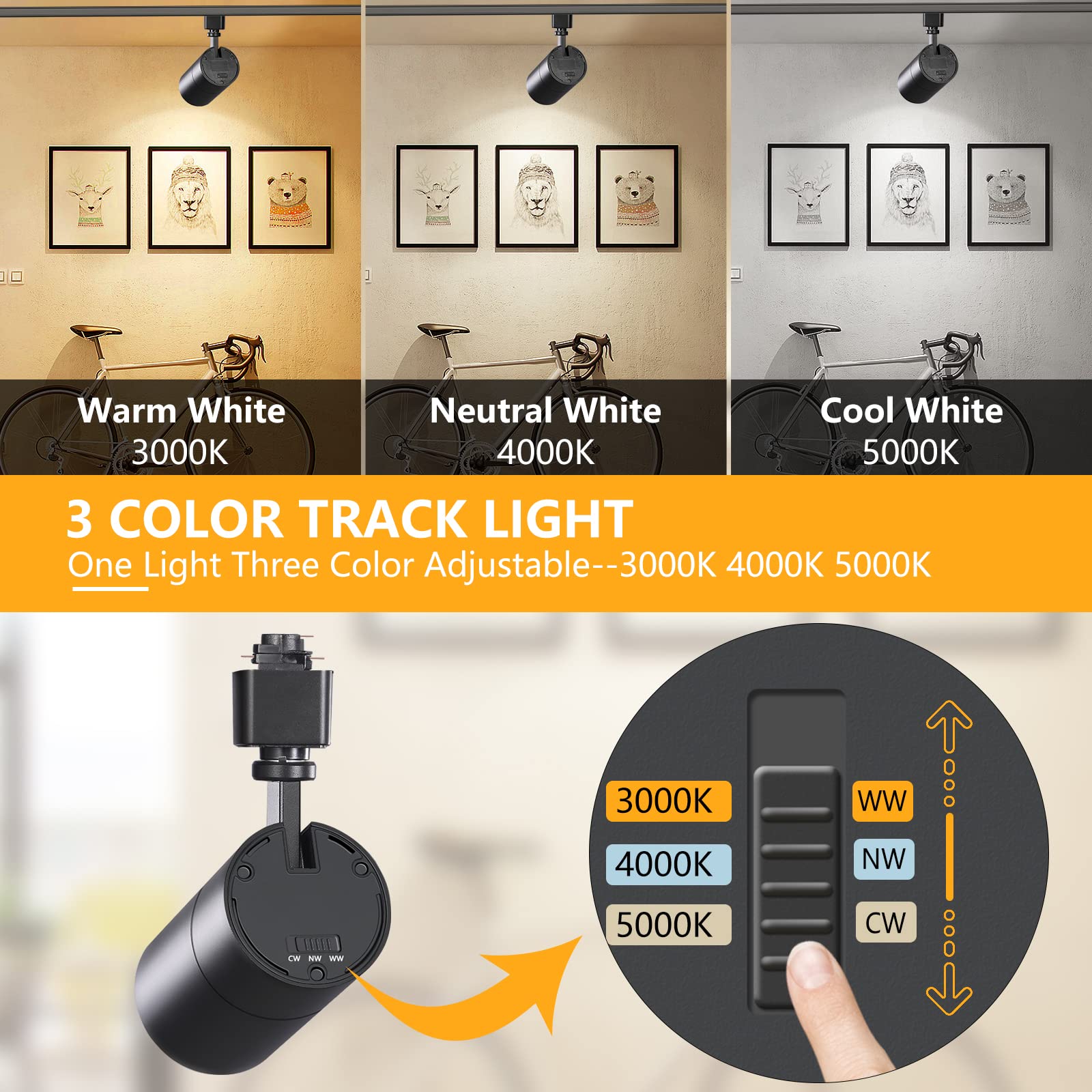 Vanoopee 3-Color 20W H Track Lighting Heads Dimmable No Flicker Bright Led Track Lighting Fixtures For Accent Task Retail Kitchen Ceiling Track Light H Type Pack Of 4 - Cri90+ 36 2000Lm Black