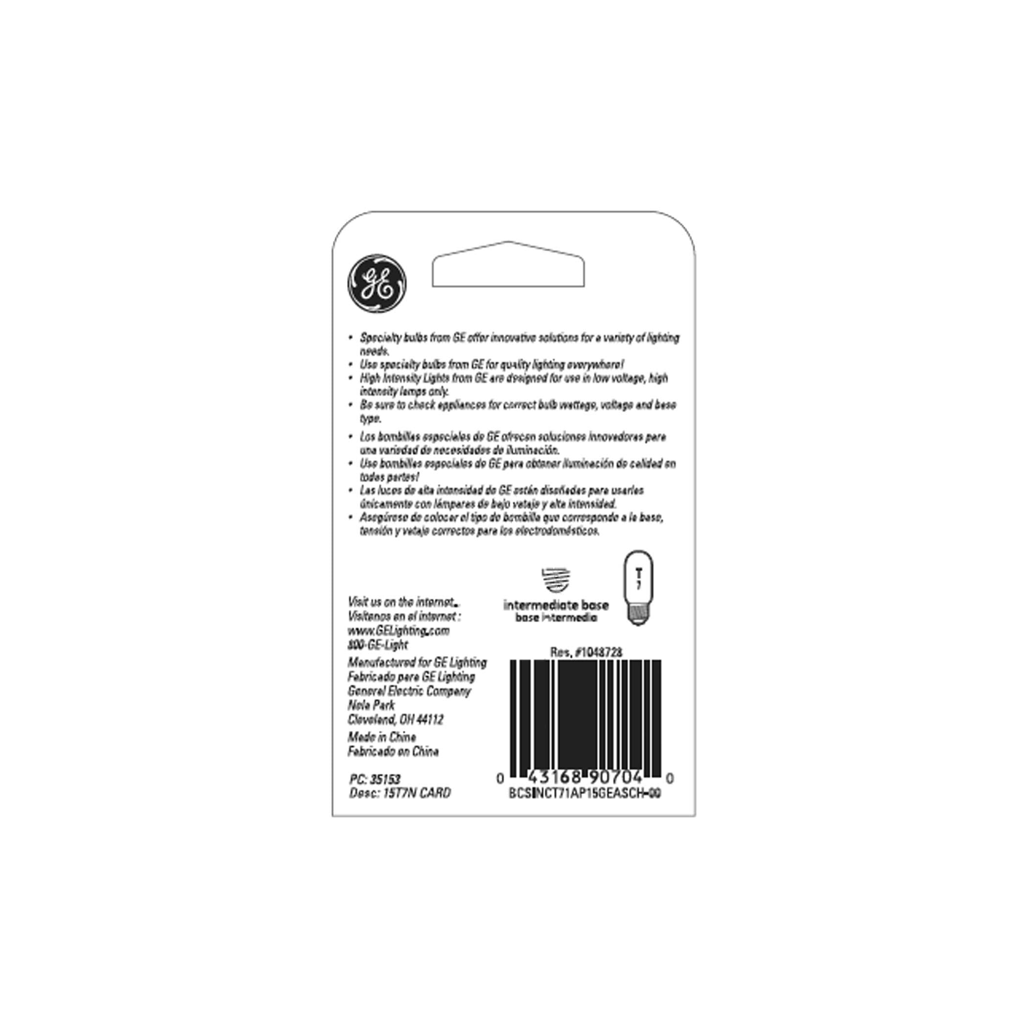 Ge Lighting 35153 15-Watt Appliance Intermediate Base T7 1Cd Light Bulb, 1 Count (Pack Of 1), White