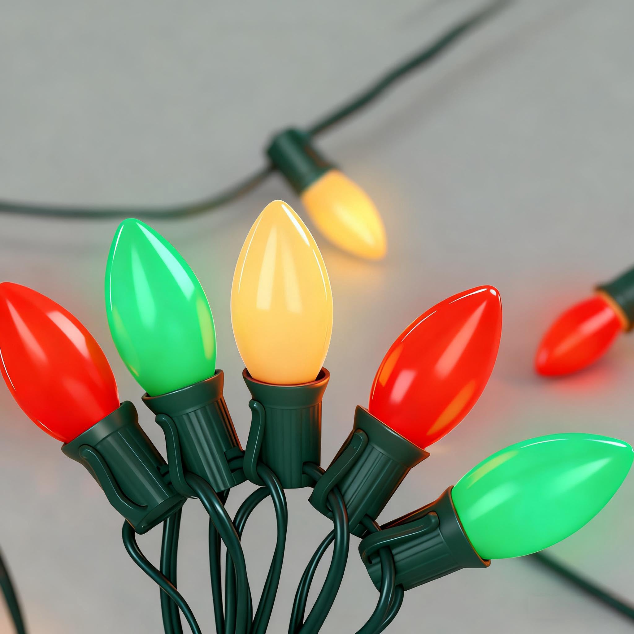 50Ft C9 Led Christmas Lights Outdoor  Vintage Christmas String Light Plug In With 52 Shatterproof C9 Red White Green Bulbs Christmas Decorations Lights For Indoor Christmas Tree Patio Roofline Party