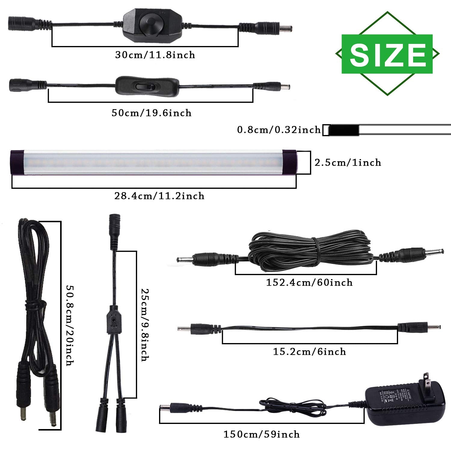 AIBOO LED Under Counter Light Kit, 6-Bar Dimmable Lighting, 2700K Warm White, Aluminium/PC, Model AMUS-BQHBCA006