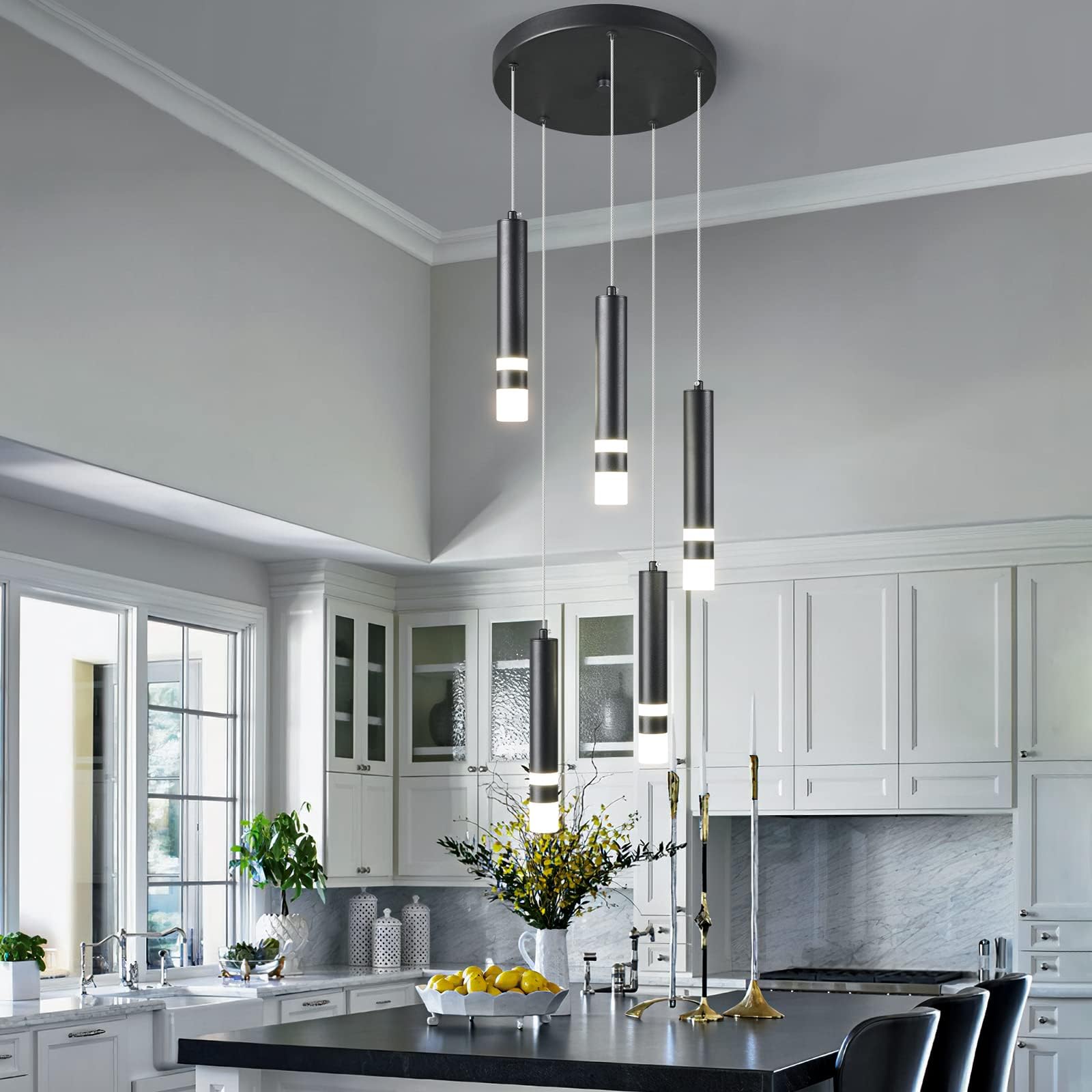 Liangmh 5-Light Dimmable Led Pendant Light Fixture - Modern Black Kitchen & Dining Lighting