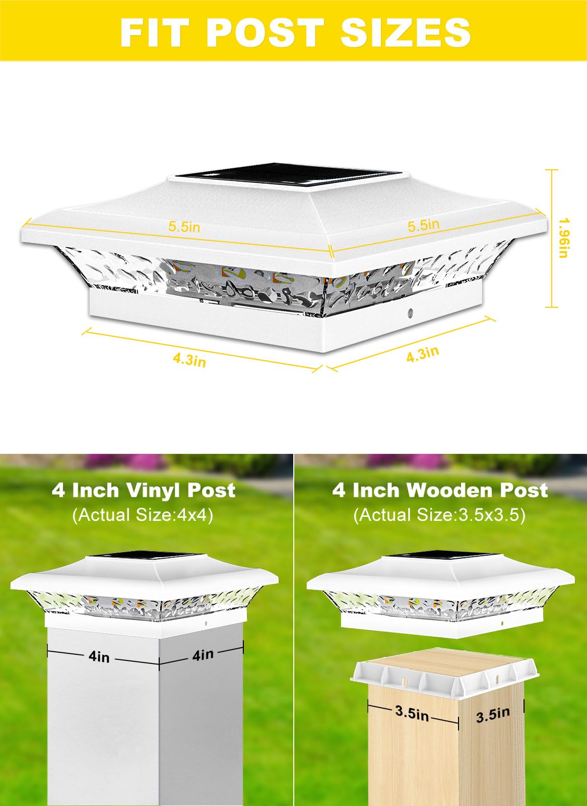 T-Sun 4X4 Post Cap Lights 12 Pack For Vinyl/Wooden Fence Auto Dusk To Dawn Outdoor Waterproof Warm & Cool White Solar Powered Deck/Patio Lighting