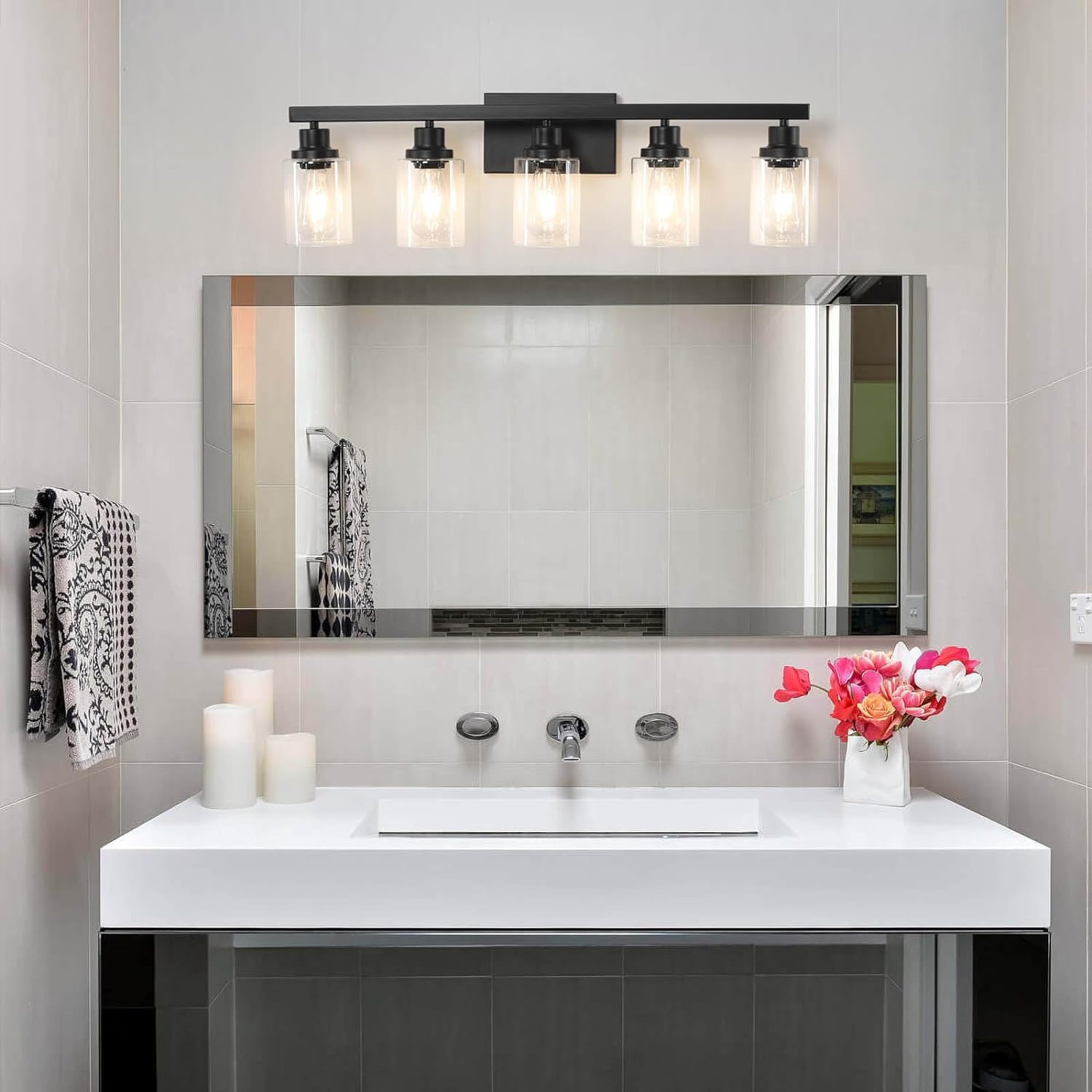 Dikaida 5-Light Black Bathroom Vanity Light, Modern Vanity Lighting Fixture For Bathroom, 31'' Matte Light Fixture, Wall Sconces