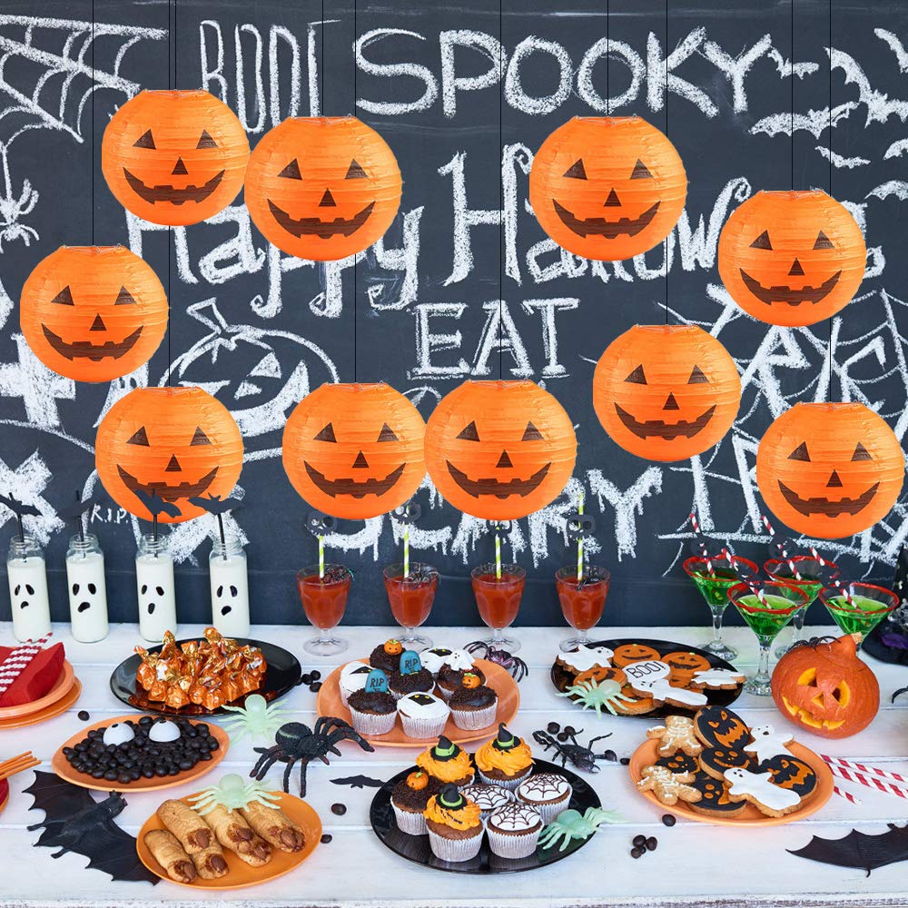Jangostor 20 Pcs Halloween Pumpkin Paper Lantern Jack O Lantern Pumpkin Hanging Paper Lantern For Halloween Party Parties Garden Decoration, 8 Inches (Orange)
