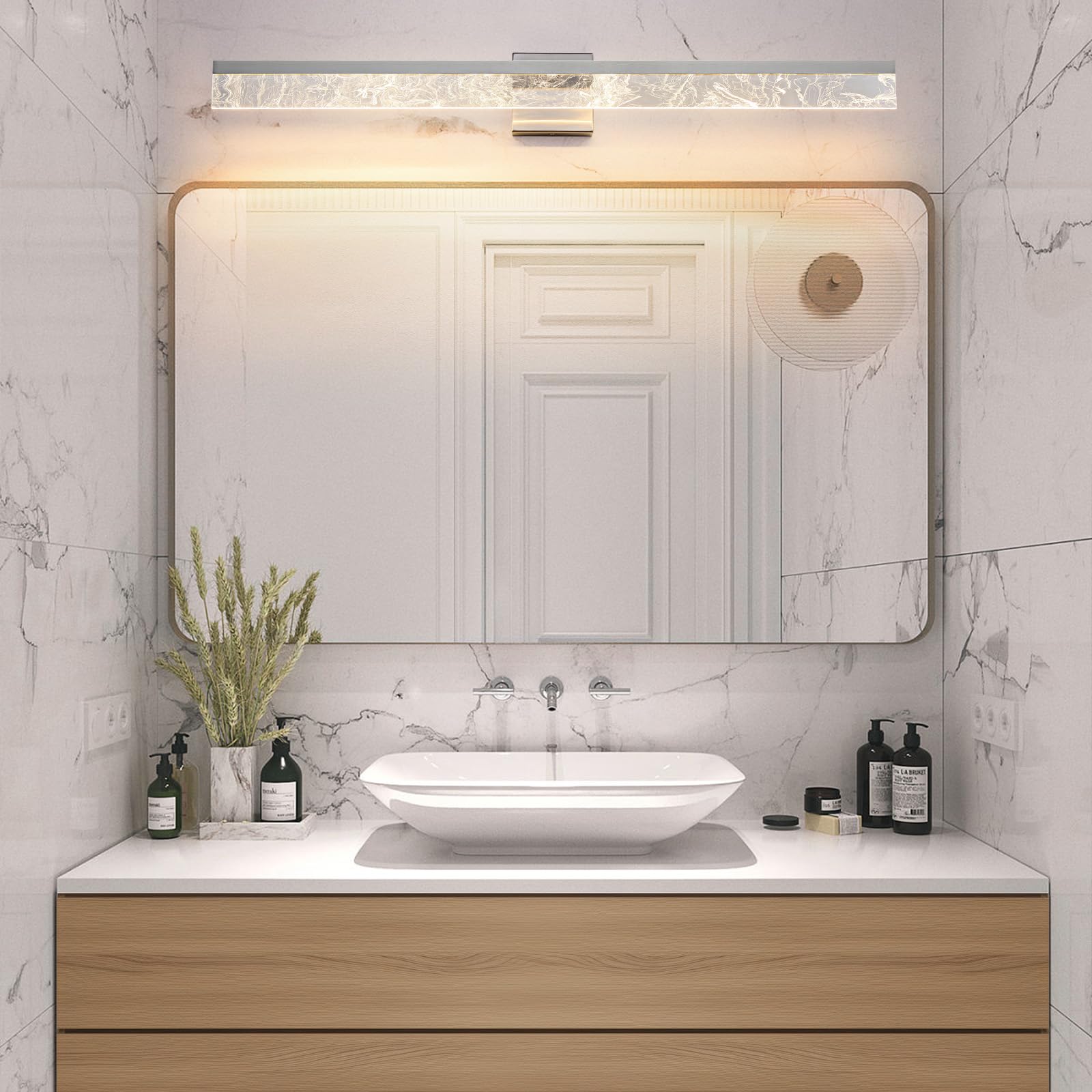 AIJIASI 39 Inch Vanity Light Fixture, 28W Dimmable LED, Modern Wall Mount, Brushed Nickel, Model 8205WL-39SN-US