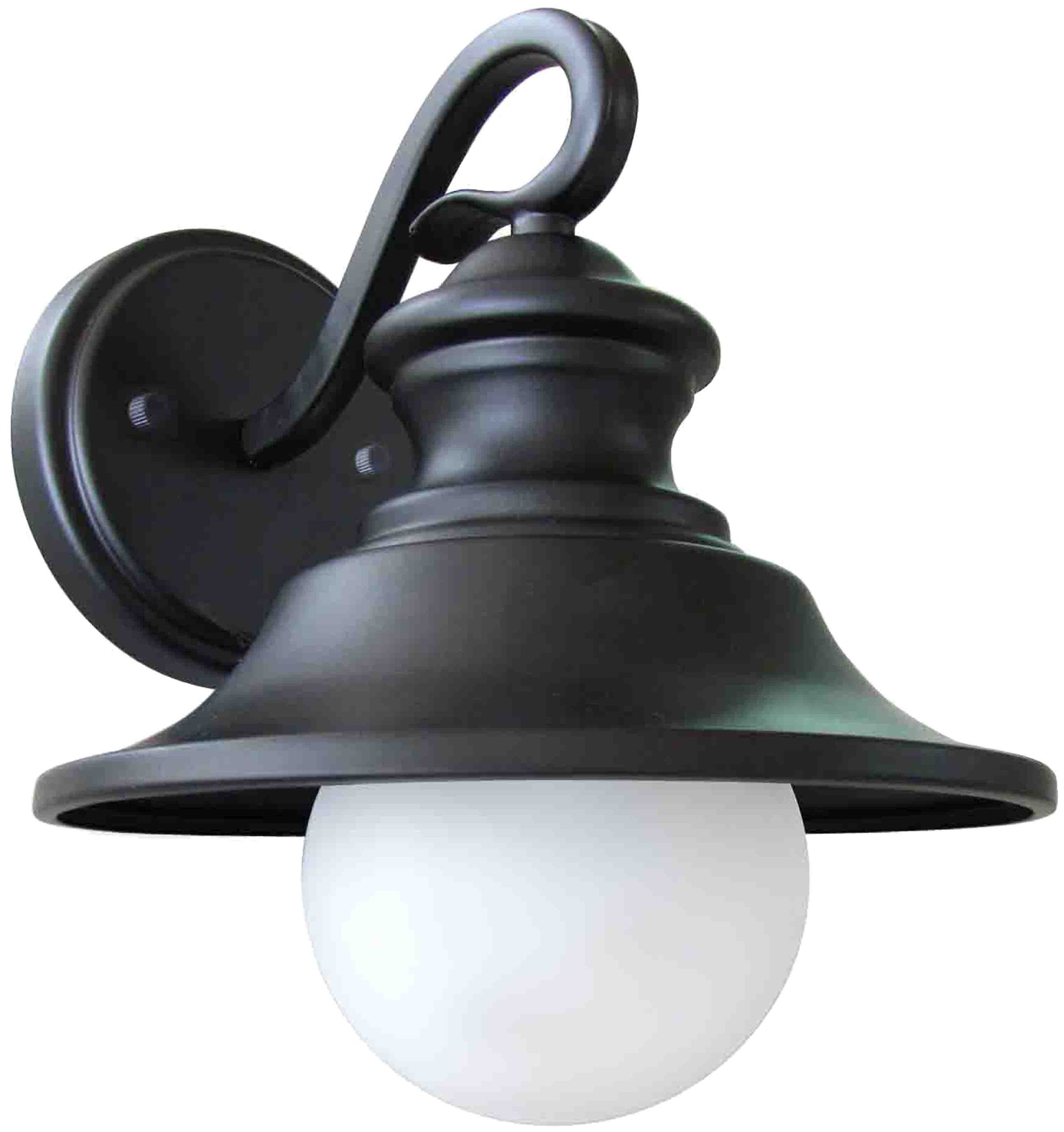 Hardware House One Light Outdoor Wall Mount, Model 21-2101, Black Finish, Frosted Glass, 2 Per Pack