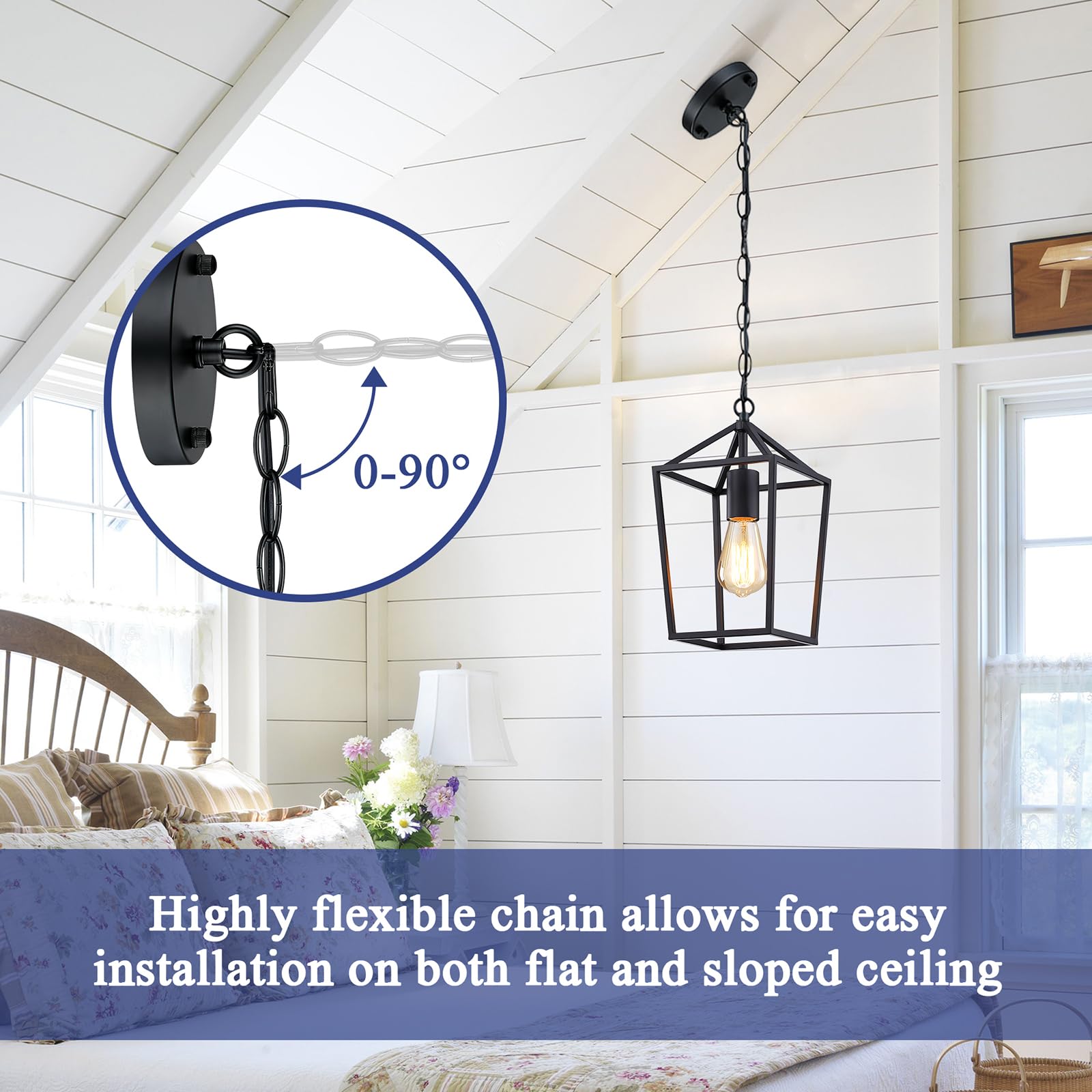 Sheetea 2-Pack Farmhouse Pendant Lights Kitchen Island, Black Pendant Light Fixtures Hanging Lamp For Kitchen, Modern Kitchen Pendant Lighting Over Island, Metal Cage Design, Sloped Ceiling Adaptable