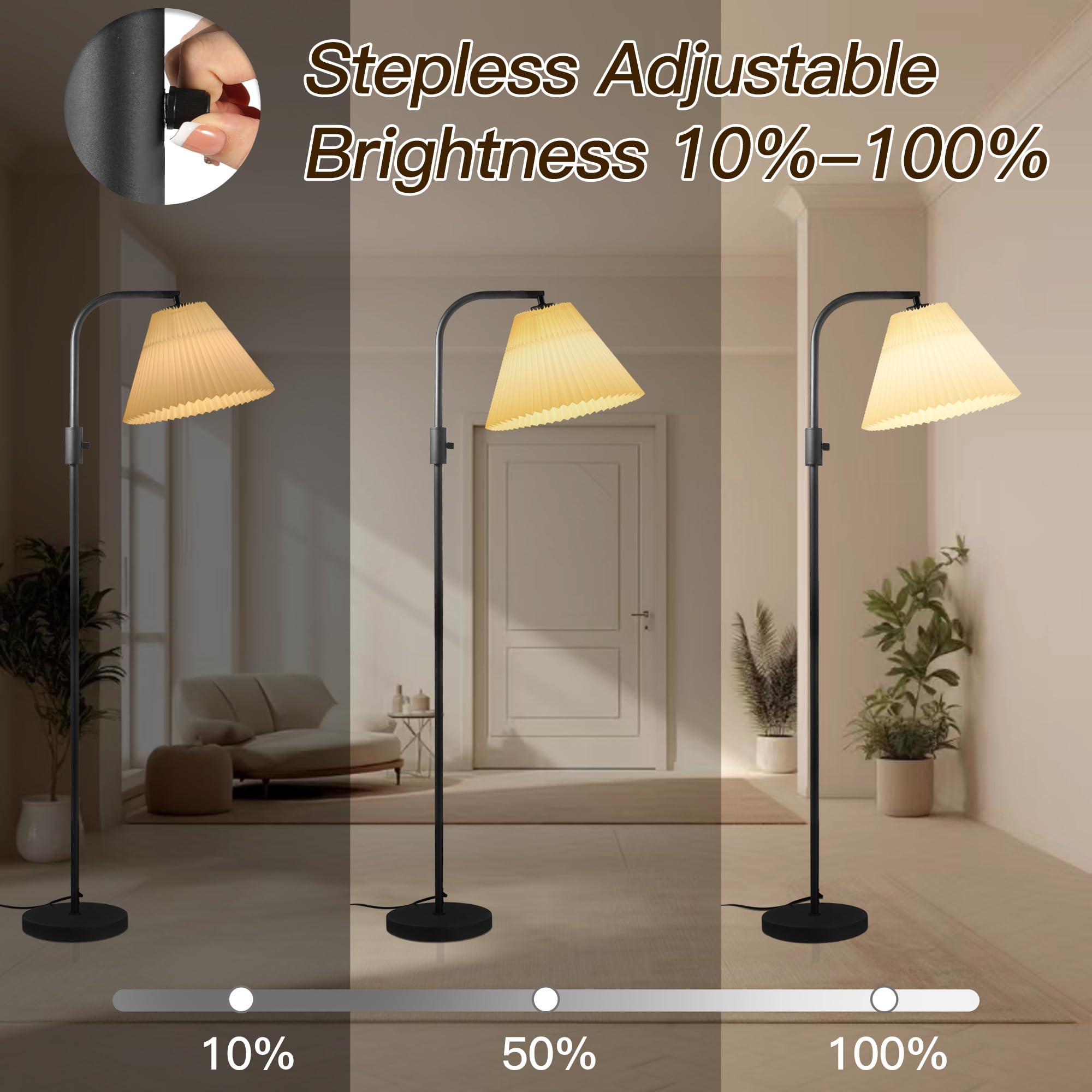 COFF Dimmable Arc Floor Lamp with 1000 Lumens LED Edison Bulb, Modern Tall Pole Lamp for Living Room, Bedroom, Office - White