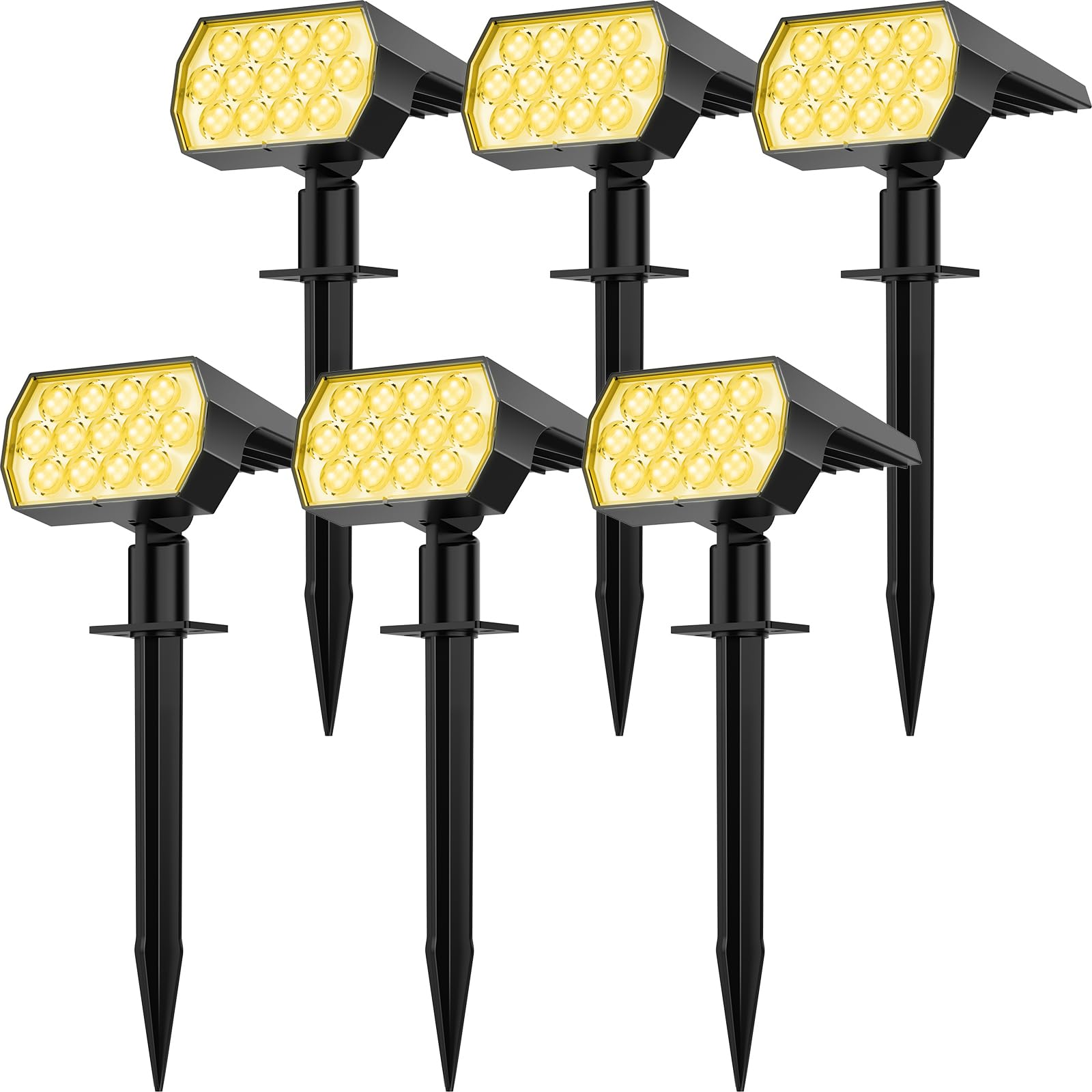 Fratink Solar Spot Lights Outdoor 2-in-1 IP65 Waterproof 65 LED 6 Pack Warm White Garden Flood Light Model HD-M-0030