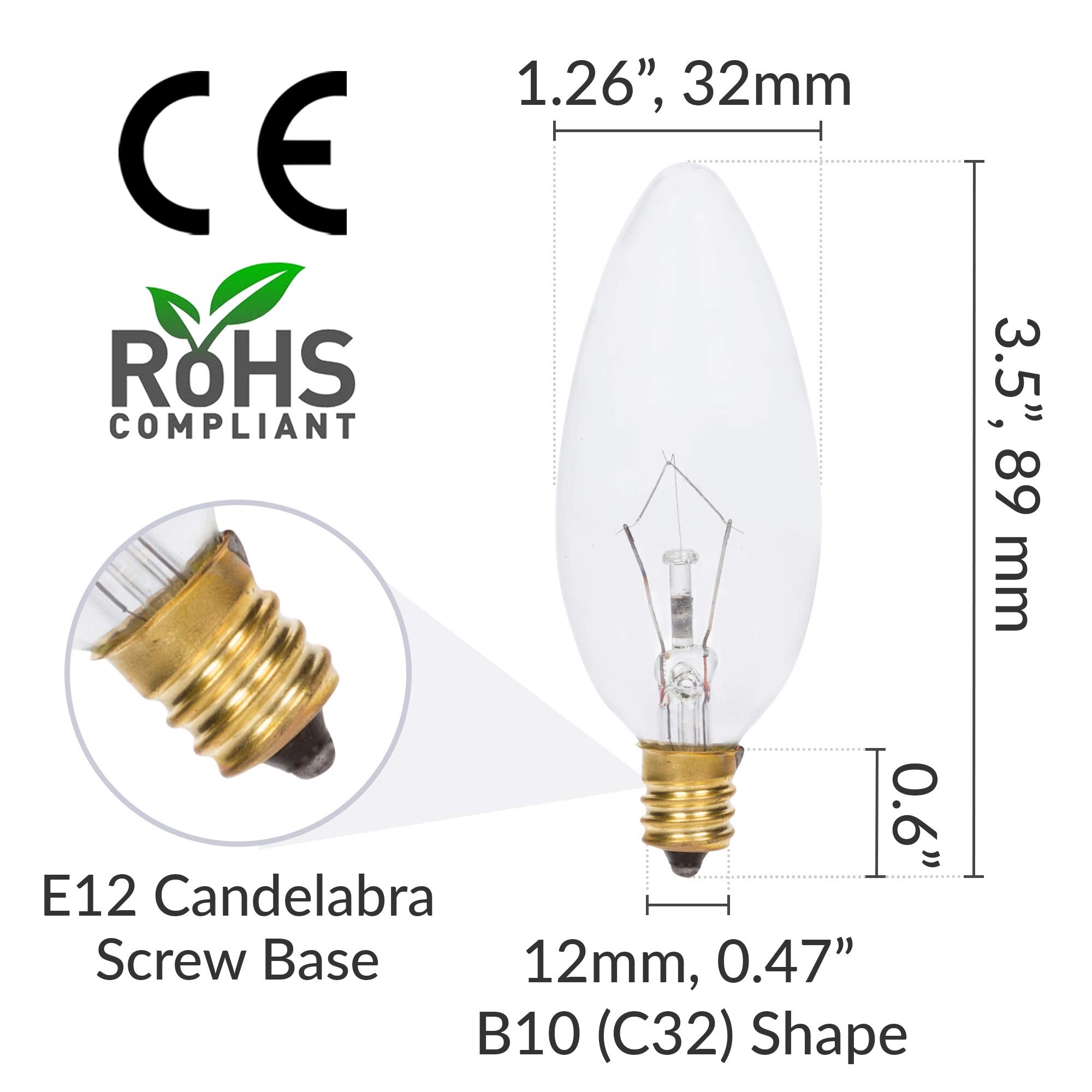 Simba Lighting Candelabra Bulbs 40W E12 Base Clear Glass 12 Pack Dimmable Warm White 2700K for Chandeliers & Sconces