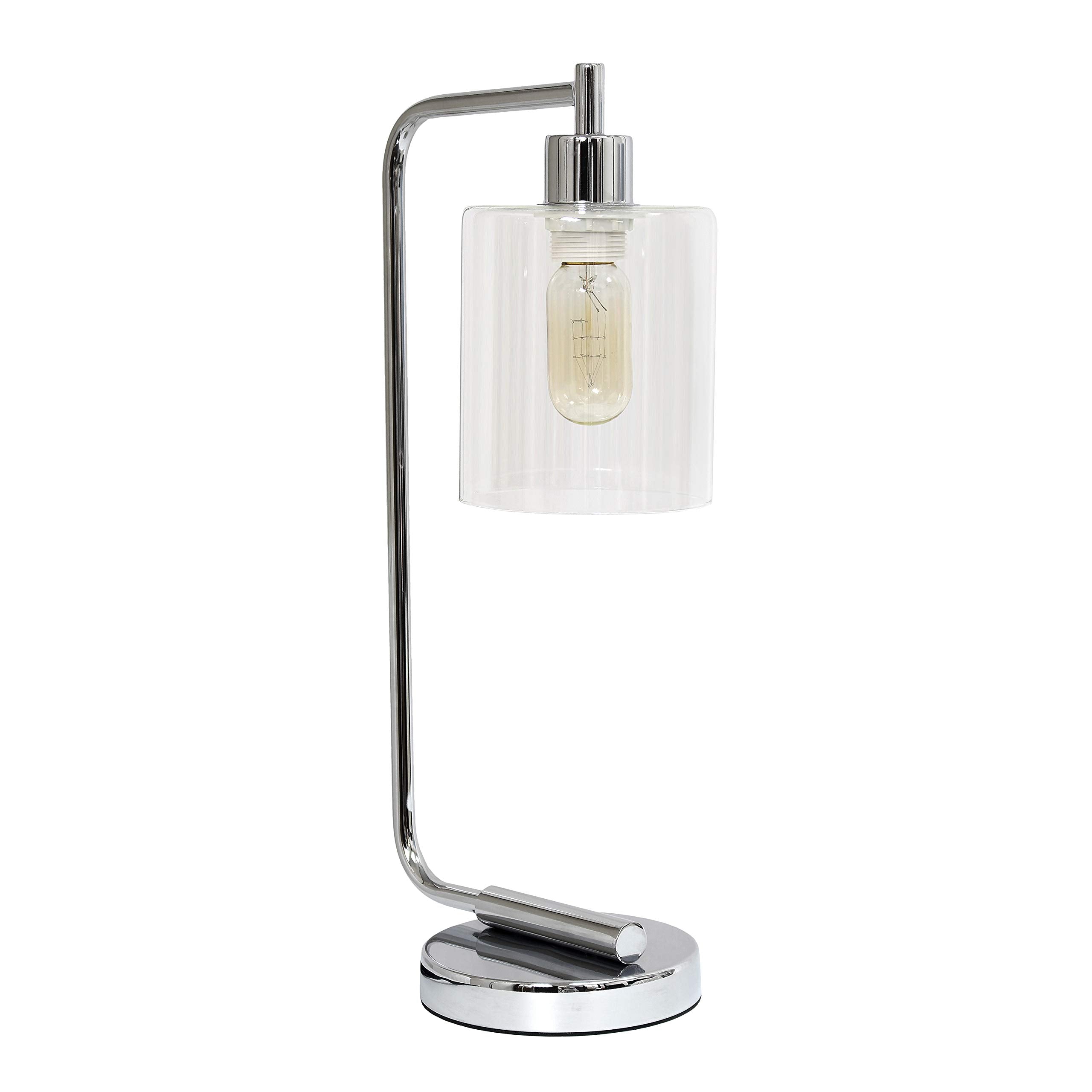Simple Designs Desk Lamp, Industrial Iron Lantern, Glass Shade, Chrome, Model LD1036-CHR, Regular Size