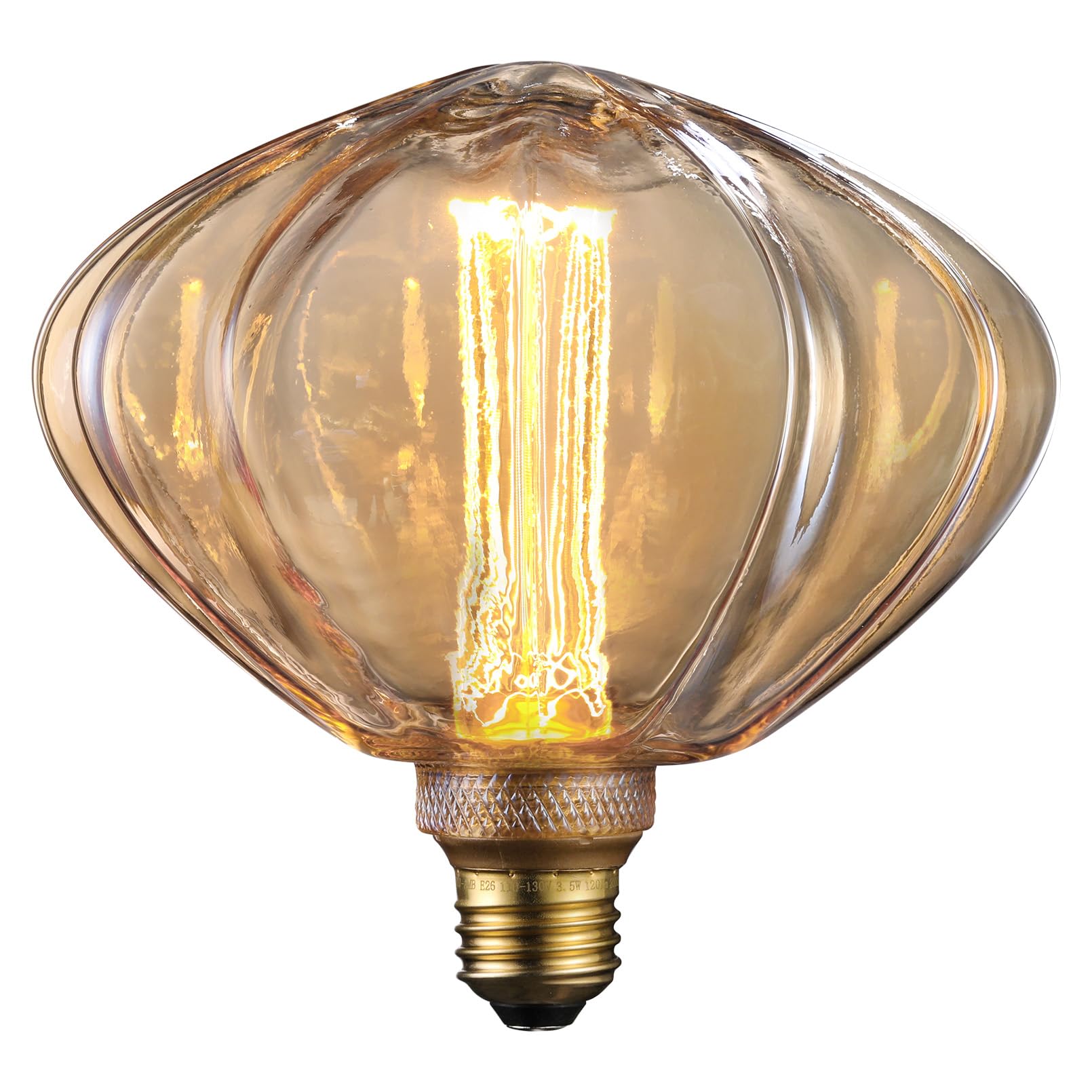ESCENA Angular Aesthetics Series LED Oversize Edison Bulb  Vintage Decorative Light Bulb  Pumpkin Large Edison Bulb Dimmable 3.5W  E26  Unique Virtual Filament  Amber Glass  2000K Soft Warm  UL Listed