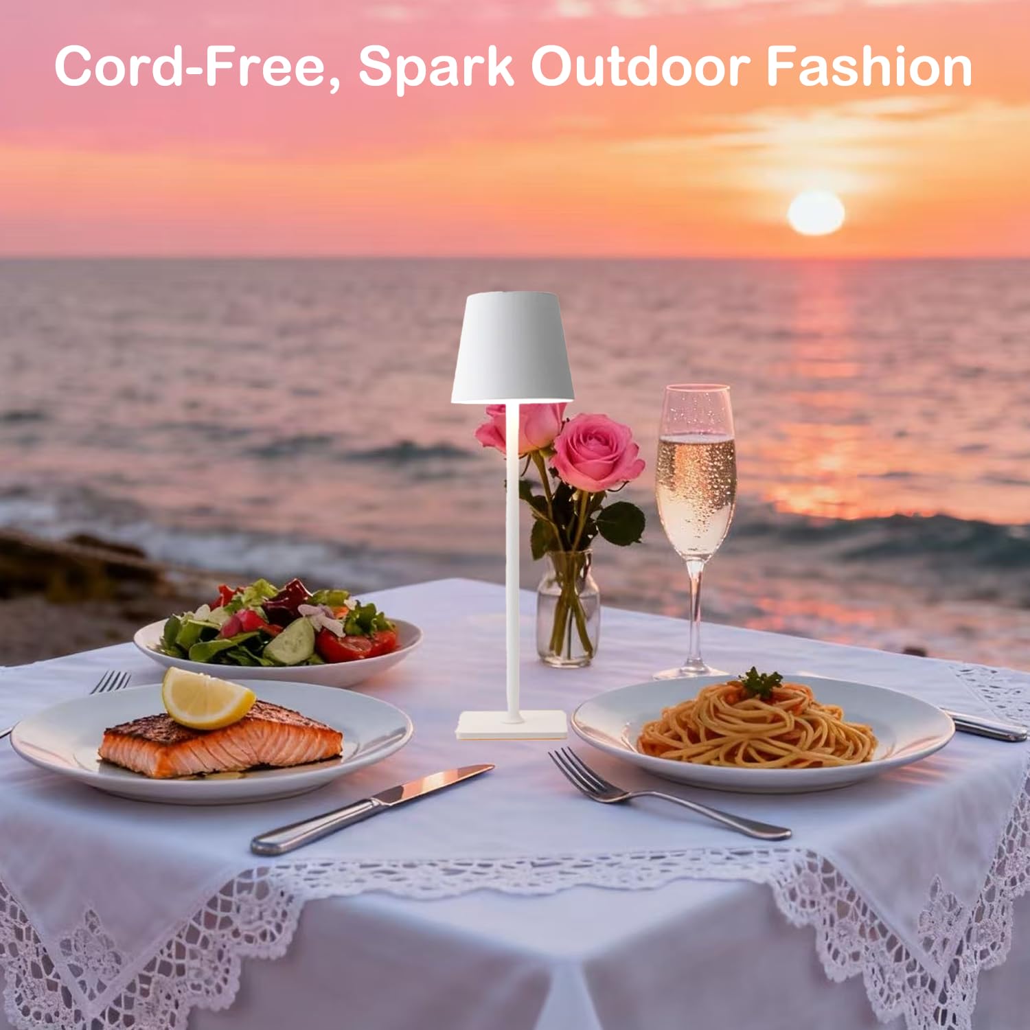 White Rechargeable Table Lamp Set Of 2 Cordless Desk Lamp Small Led Outdoor Table Lamp For Restaurant Dining Table Top Tabletop Lighting Lampara De Mesa Recargable Touch Lamp Wireless Table Lamp