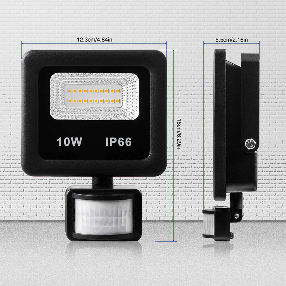 Leacoco 10W Motion Sensor Flood Light, Ip66 Waterproof, 1000Lm Warm White Security Light