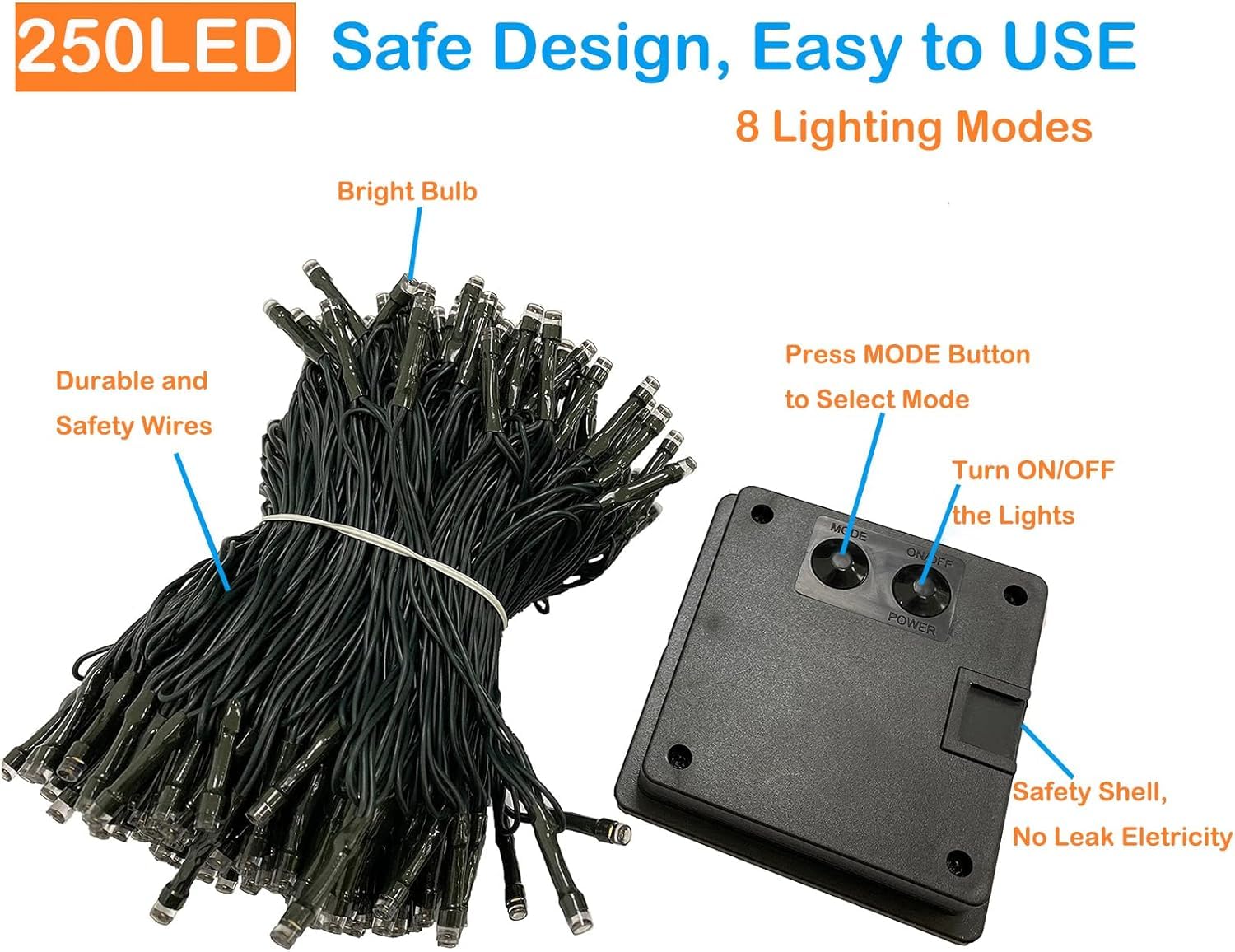 KAQ Solar String Lights, 400LED, 132FT, 8 Modes, IP65 Waterproof, Multicolor, 4-Pack