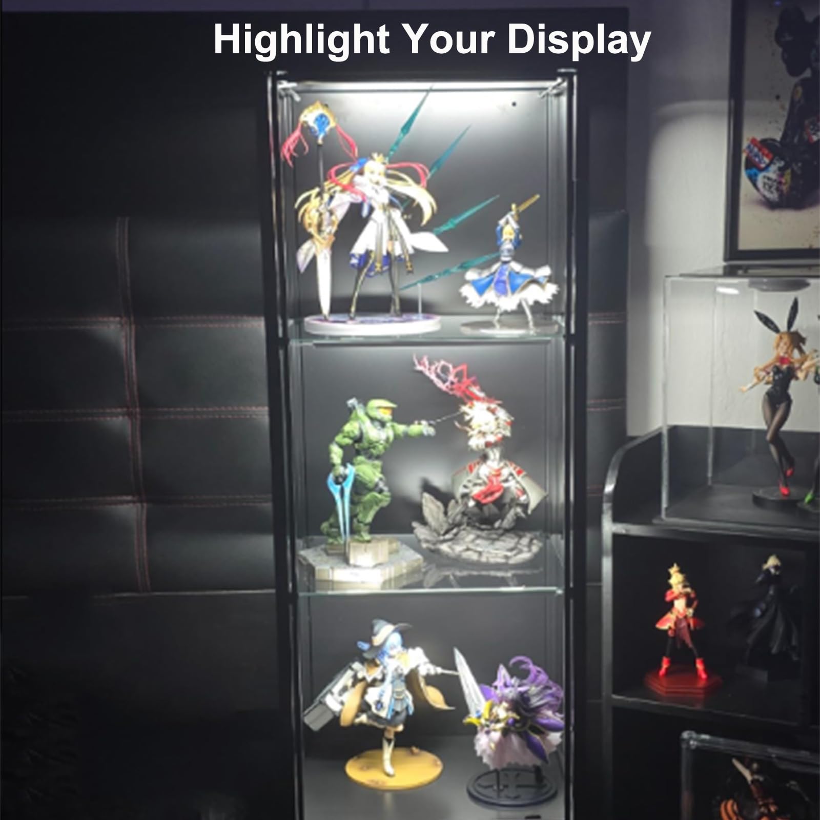 Martronic 4-Pack 12 Inch Led Display Case Lighting Kit, Black Dimmable Bookshelf Light Bars With 12V Power Adapter, 6000K Bright