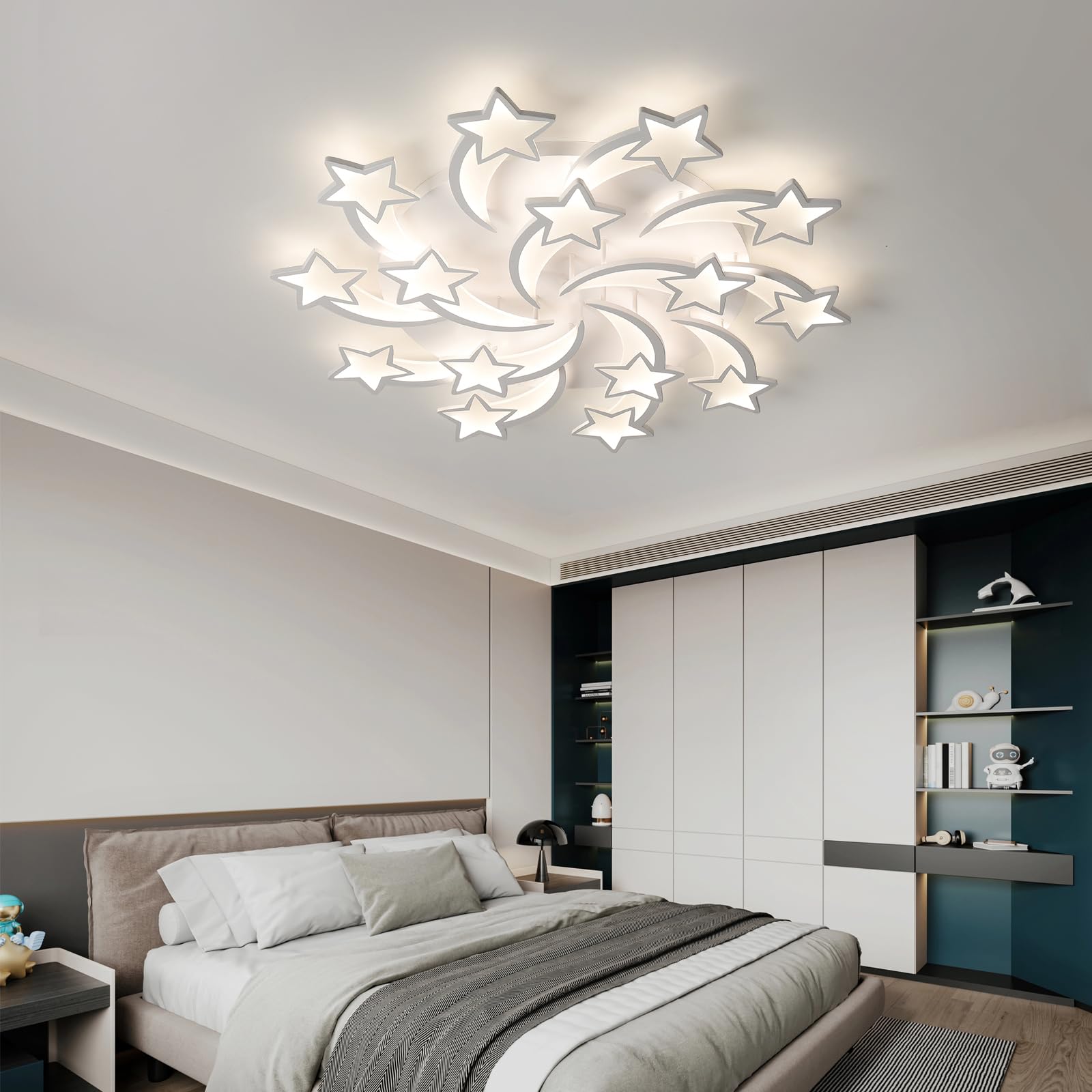 JAYMP Star Shaped Ceiling Light Dimmable LED Lamp Remote Control 100cm Iron White/15 Stars Model GB6097