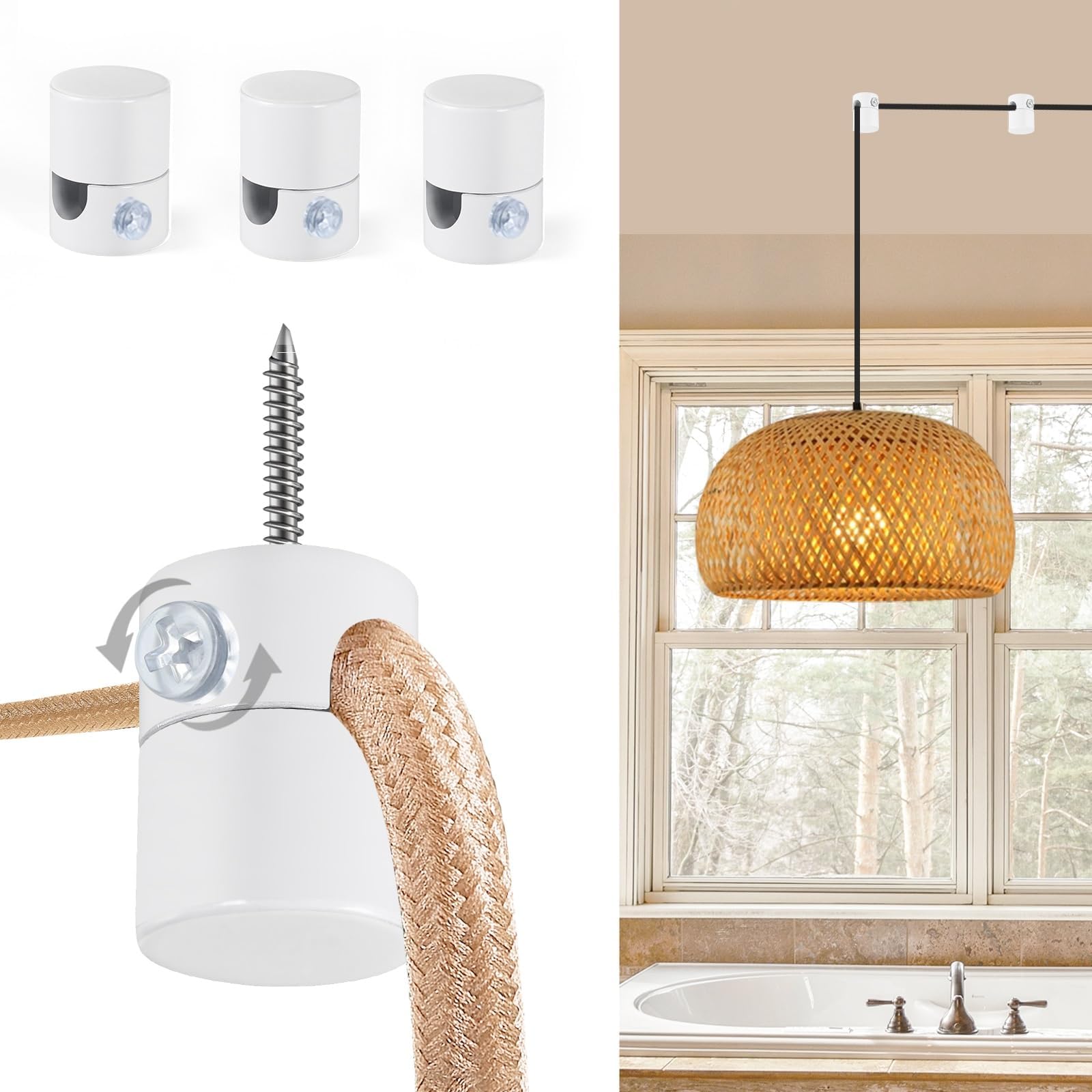 Adcssynd 3 Pack Upgrade Ceiling Hooks For Hanging Lights  White Aluminum Swag Hook Super Load  Swag Hooks For Ceiling Light  Modern Hook For Hanging Lighting Fixture Pendant Lights-Easy To Use
