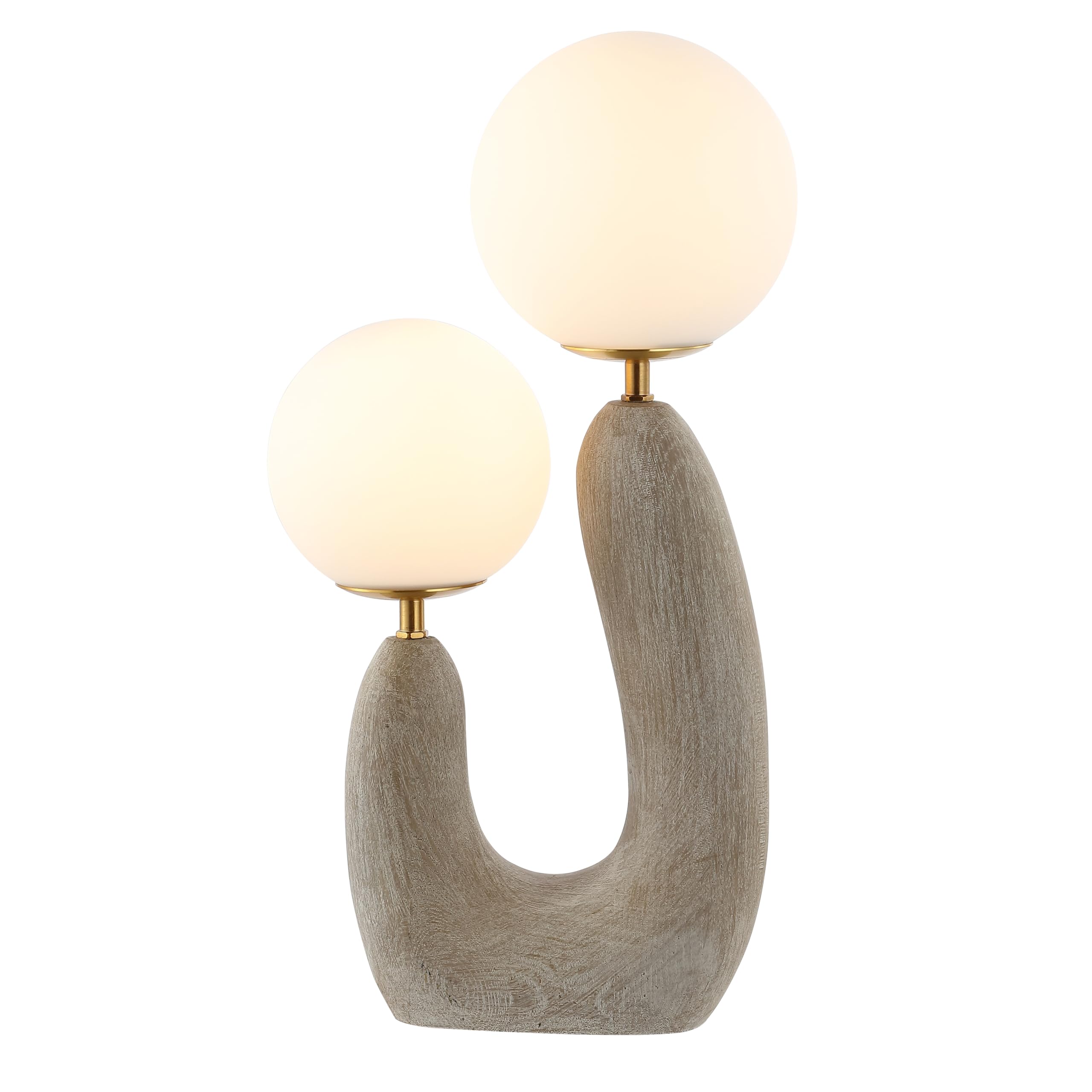 JONATHAN Y 18 Gray Wood Finish 2-Light Mid-Century Scandinavian Resin Cactus LED Table Lamp, Brass Iron Accents, Frosted Glass G