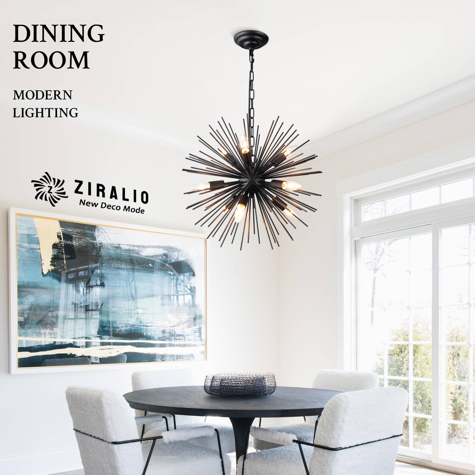ZIRALIO Black Sputnik Chandelier 9-Lights 20in Vintage Solid Metal Fixture Y2239BL for Dining Room, Kitchen, Bedroom, Living Room