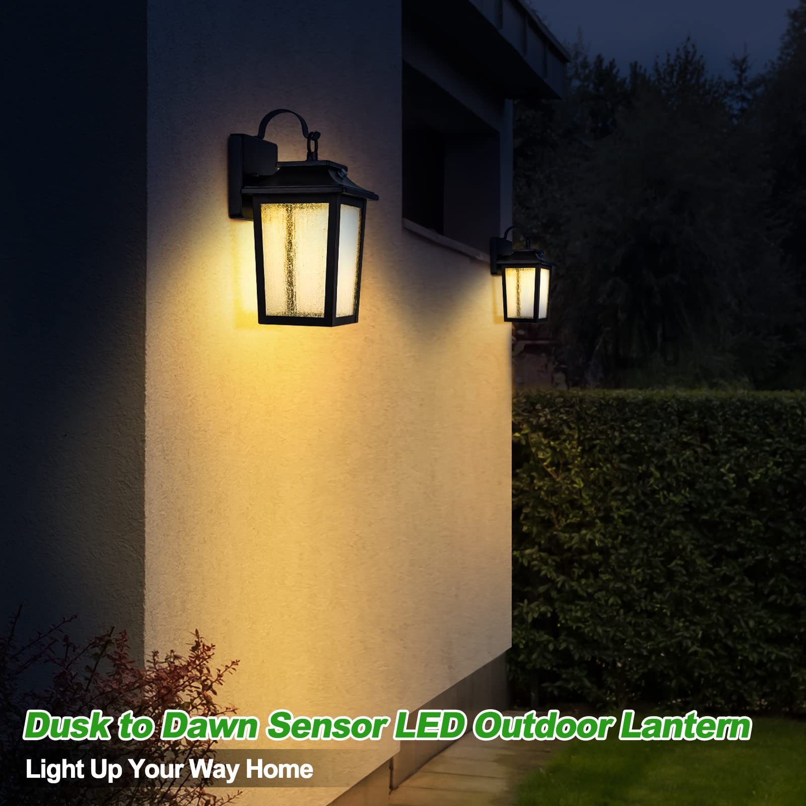 Led Dusk To Dawn Outdoor Wall Lantern With Sensor - Exterior Porch Lighting Fixtures, Black Outside Wall Mount Sconce With 13W 3