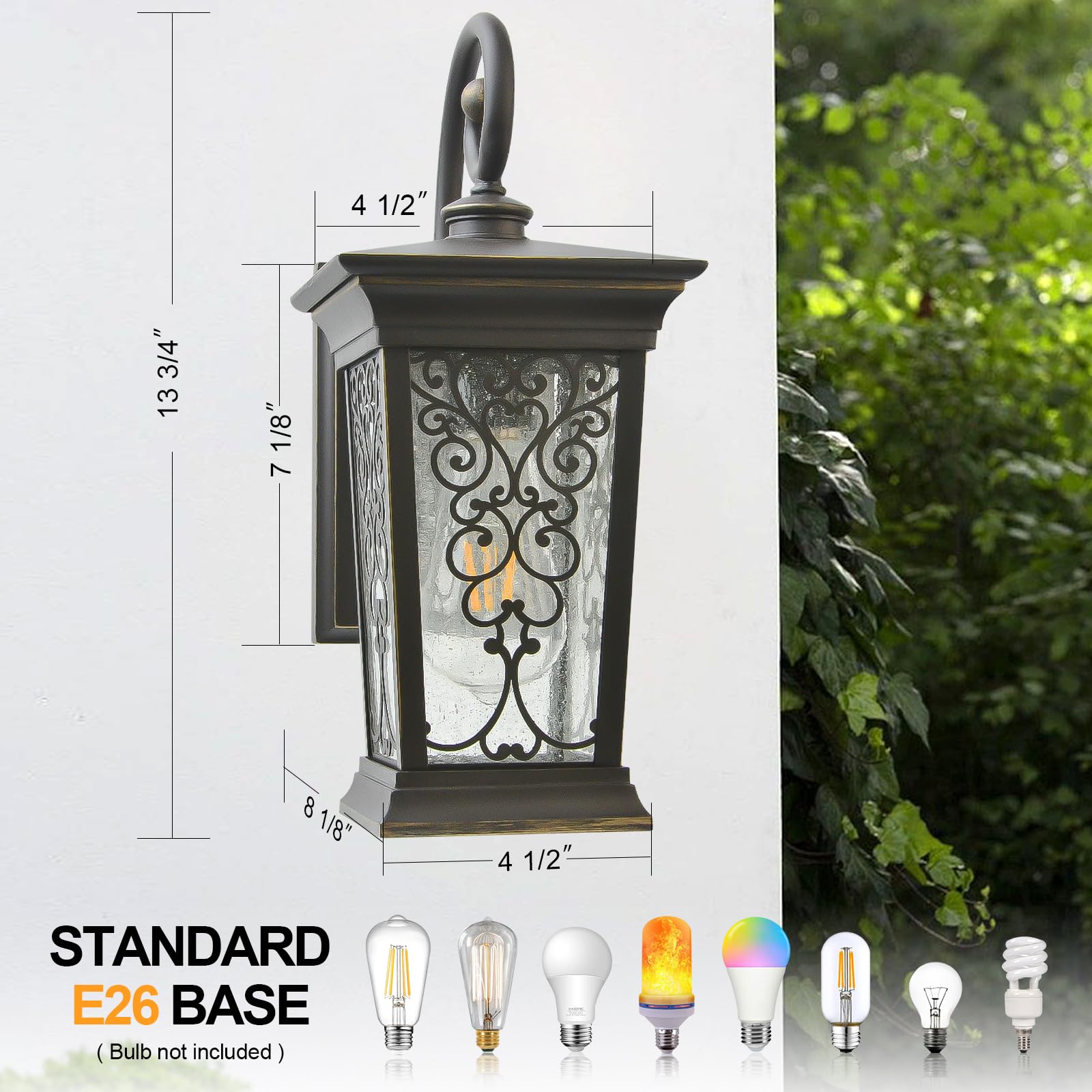 Alvime Outdoor Wall Lights, Waterproof Bronze Lantern, E26 Base, Seeded Glass For Entryway