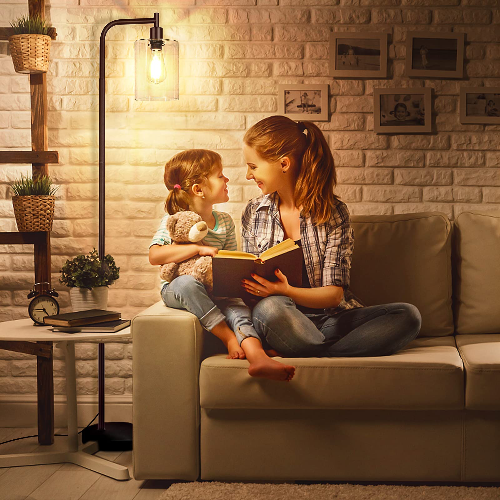 MAXvolador Industrial Floor Lamp, Modern Standing Lamps with Hanging Clear Glass Shade, Classic Reading Tall Pole Light for Livi