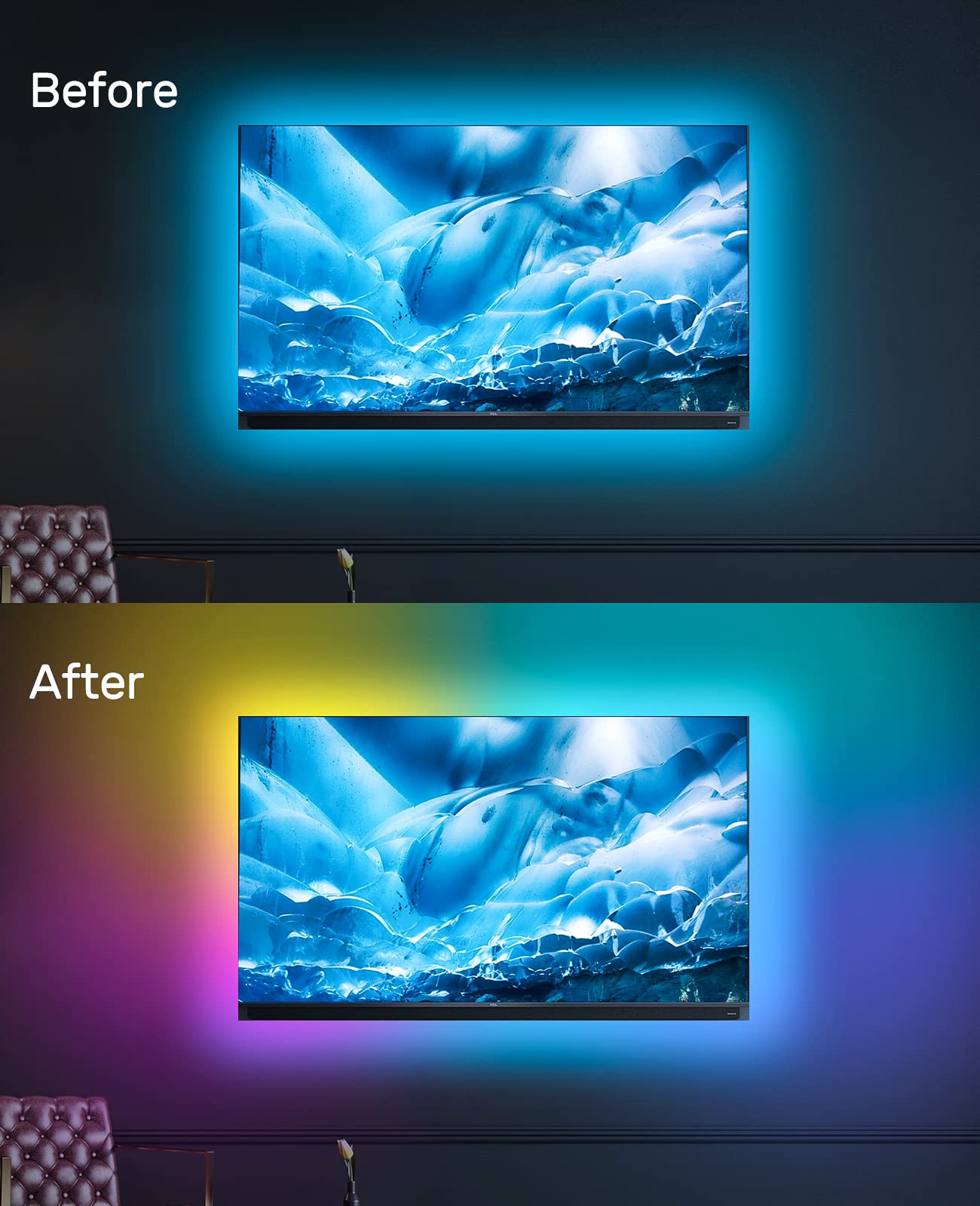 Daymeet RGB LED Backlight for TV, 16.4ft, Bluetooth APP Control, Sync with Music, Model XR-BT-10-5-US, Dreamcolor
