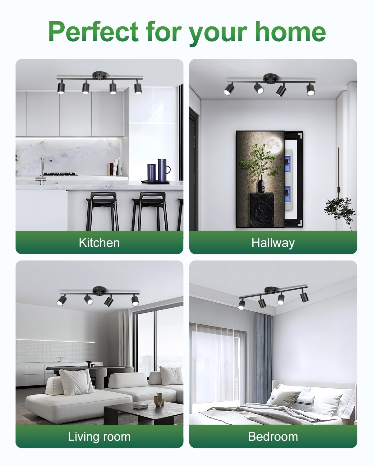 Fondiiz 4 Ways Track Lighting  Rotatable Heads Tracks Light  Track Lightings Fixtures Ceiling With Foldable Arms  Modern Black Tracks Light For Kitchen  Living Room  Hallway(Bulbs Not Included)